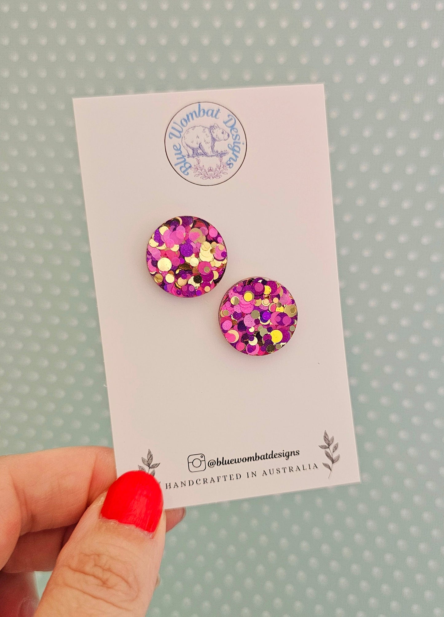 Resin Glitter Handmade Sparkle Studs 17mm