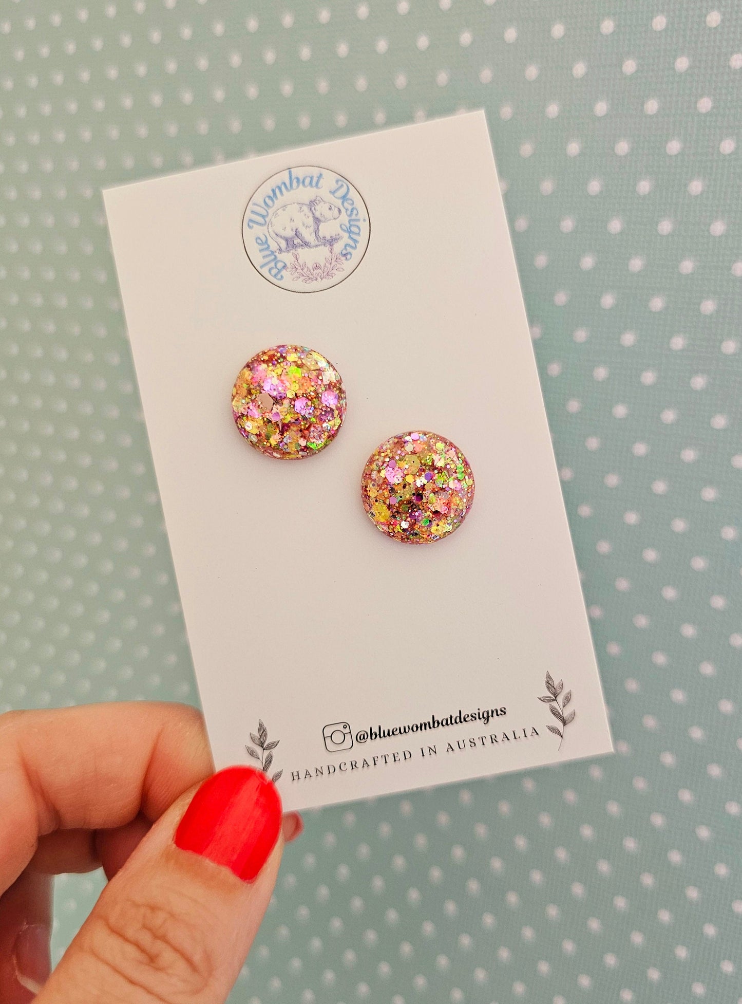 Colourful Glitter Sparkle Resin Domed Studs 16mm