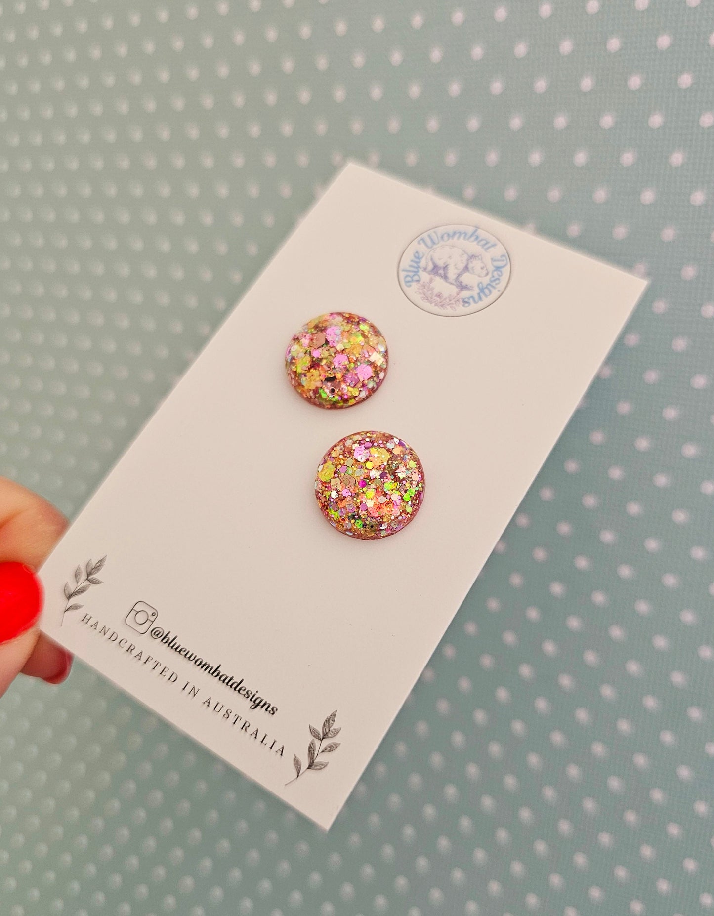 Colourful Glitter Sparkle Resin Domed Studs 16mm