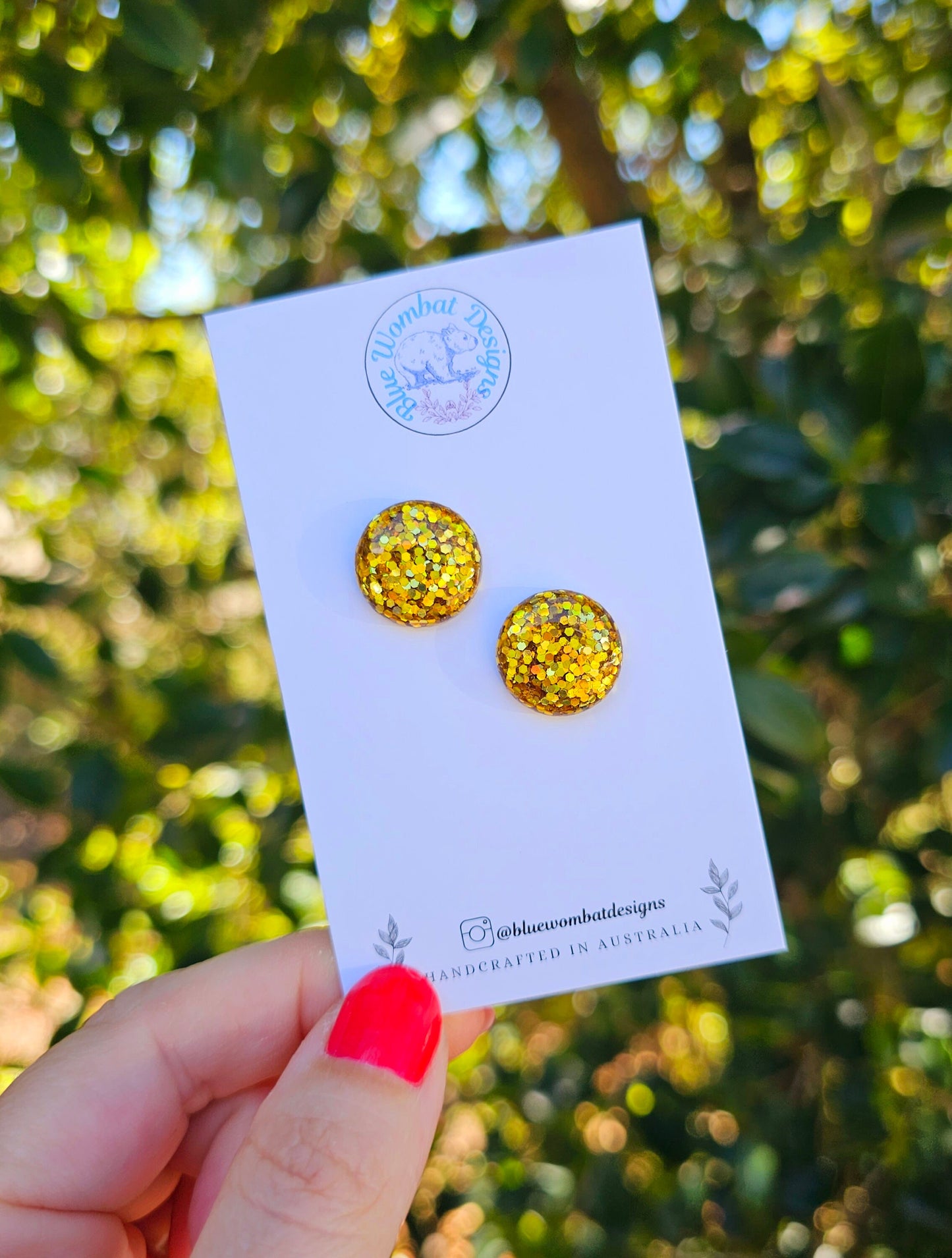 Gold Glitter Sparkle Resin Domed Studs 16mm