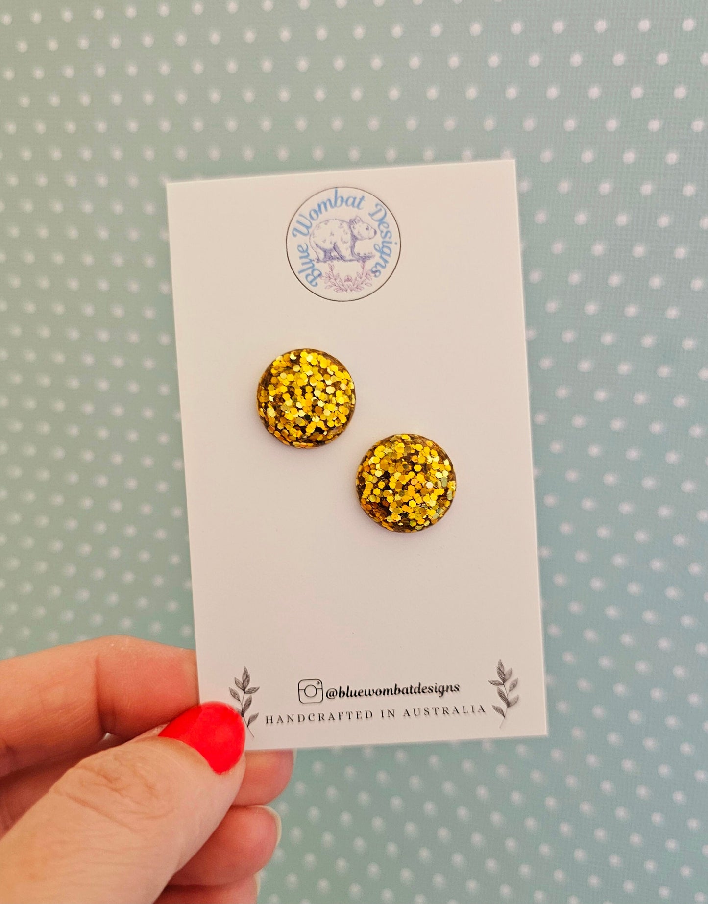 Gold Glitter Sparkle Resin Domed Studs 16mm