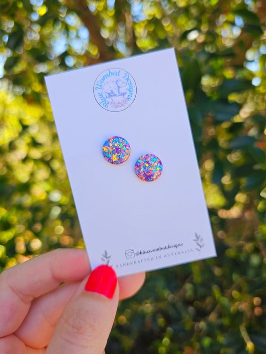 Colourful Glitter Resin Domed Studs 12mm