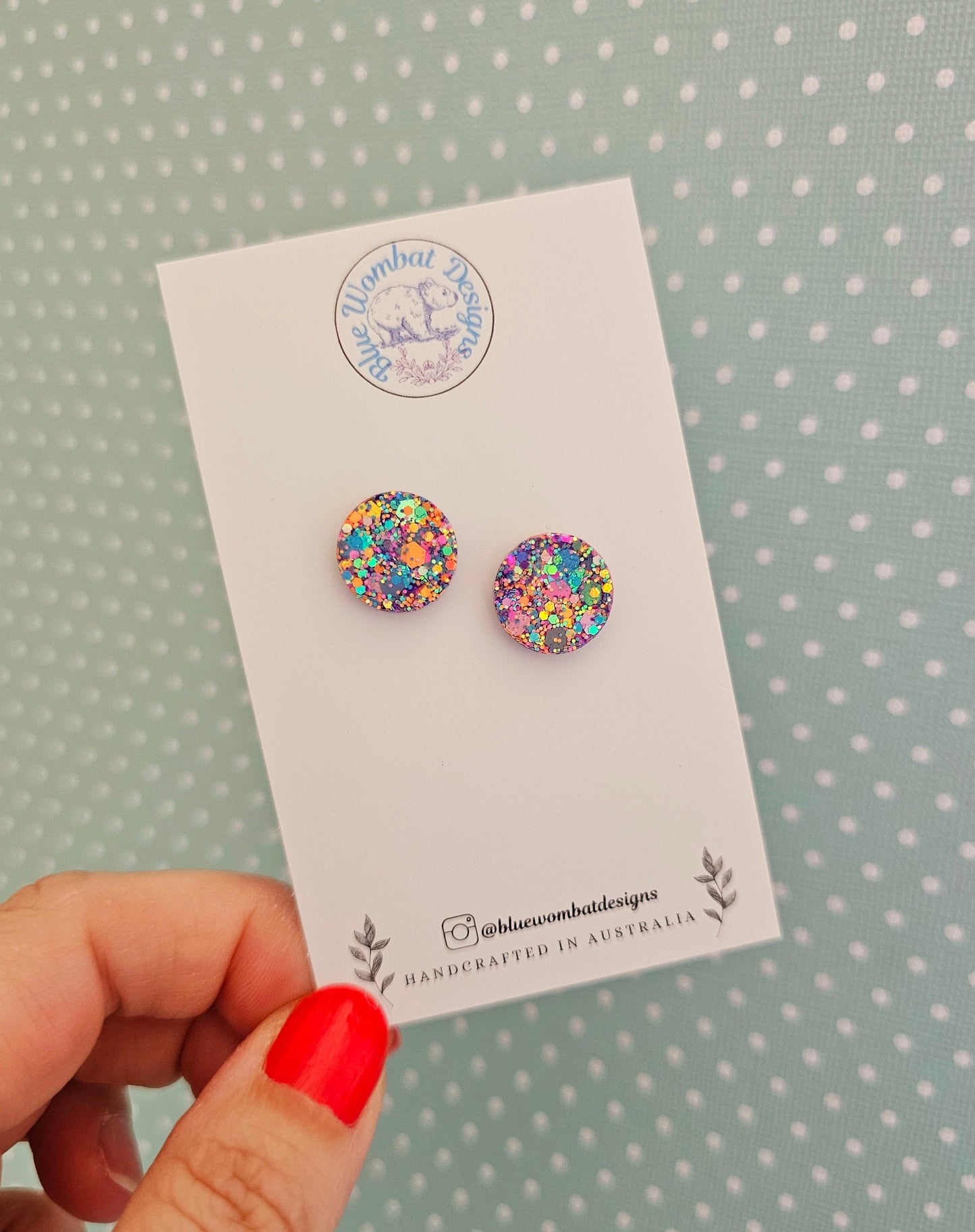 Handmade Colourful Glitter Small Resin Studs 14mm