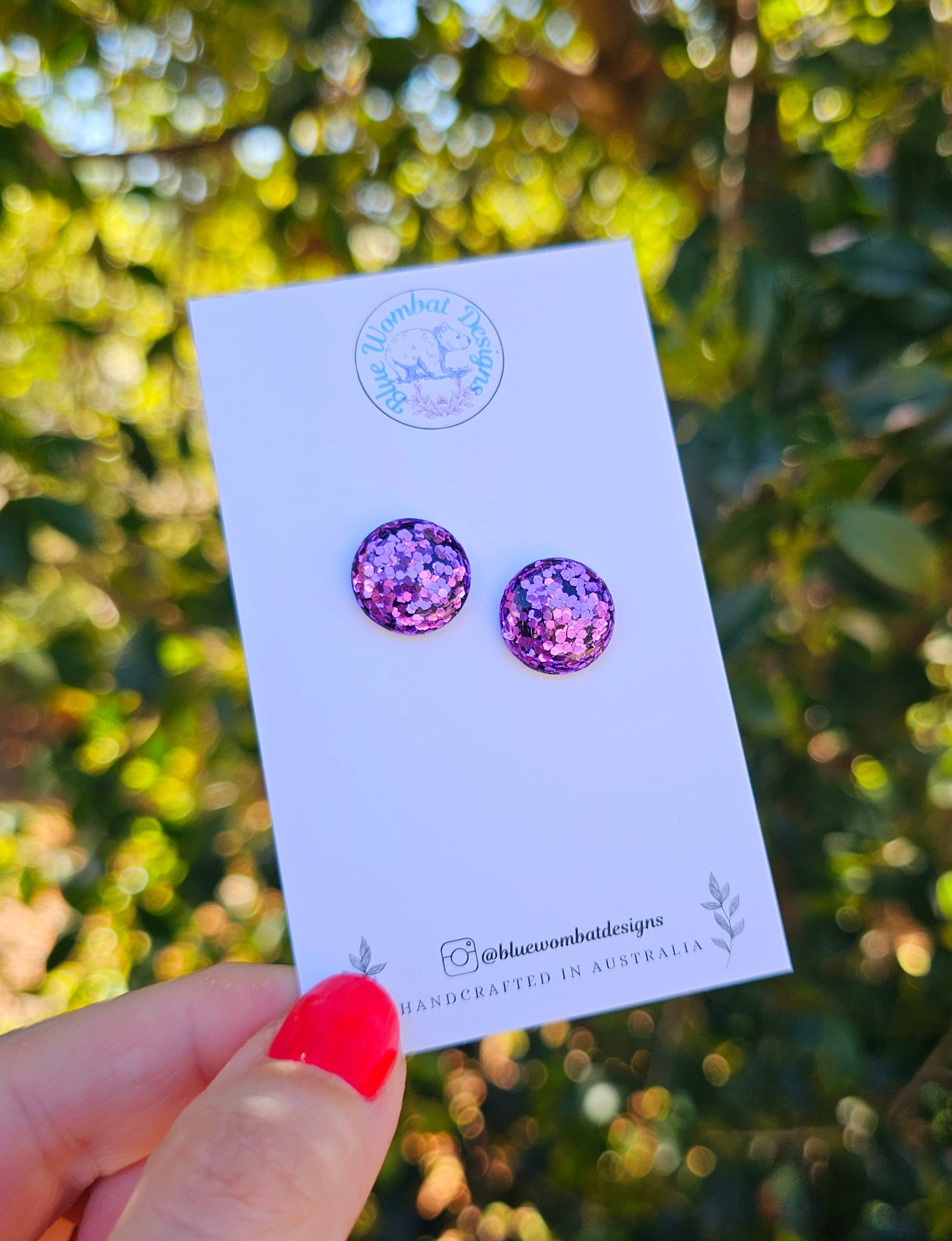 Purple Glitter Resin Domed Studs 14mm