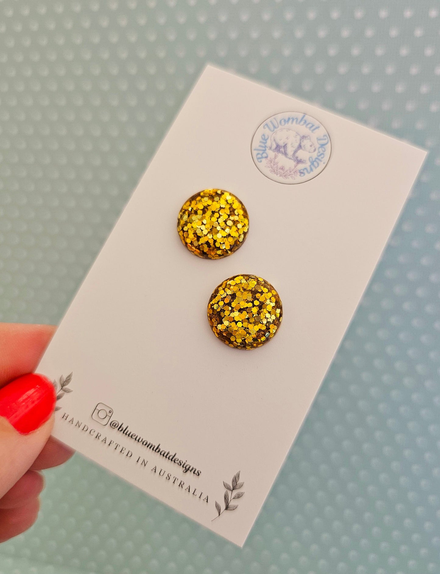 Gold Glitter Sparkle Resin Domed Studs 16mm