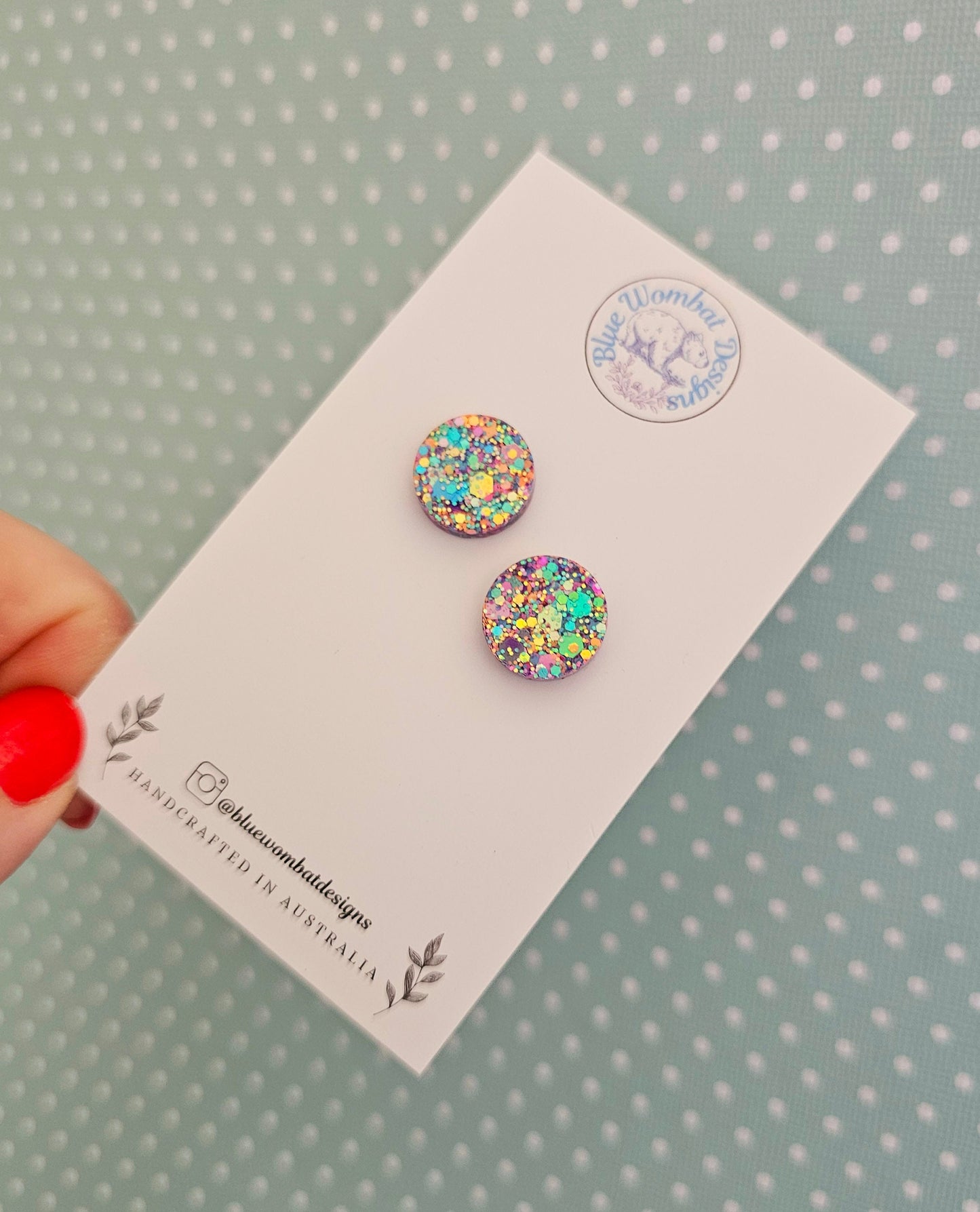 Handmade Colourful Glitter Small Resin Studs 14mm