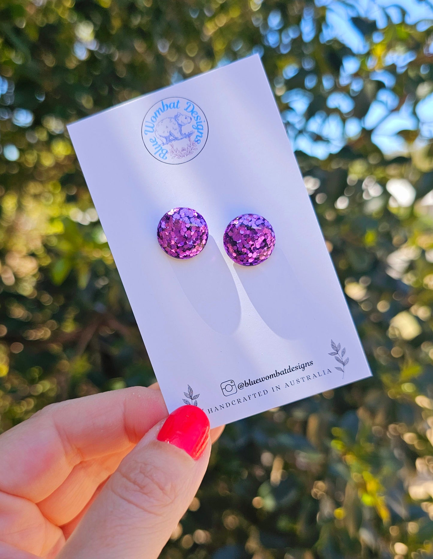 Purple Glitter Resin Domed Studs 14mm