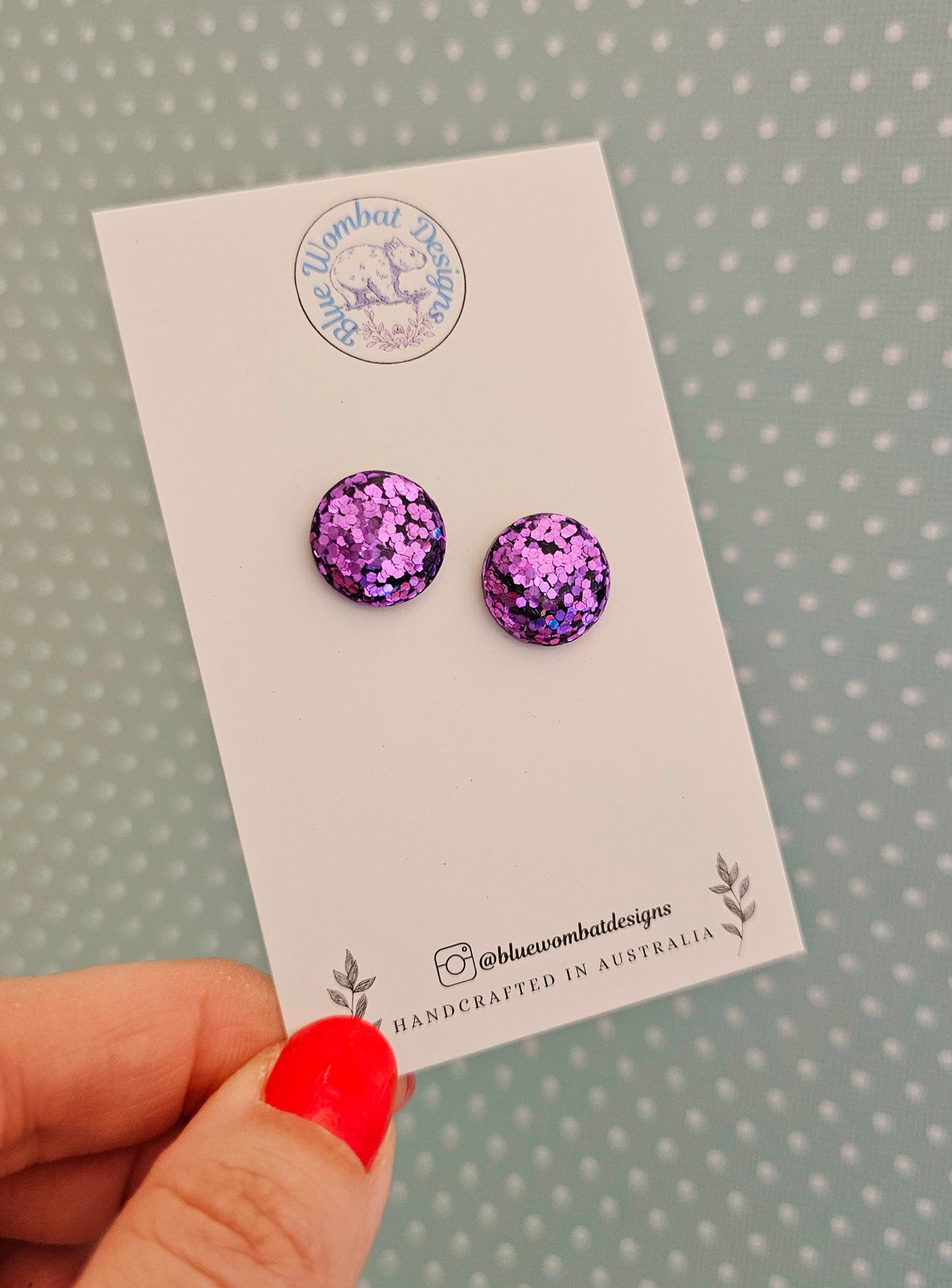 Purple Glitter Resin Domed Studs 14mm