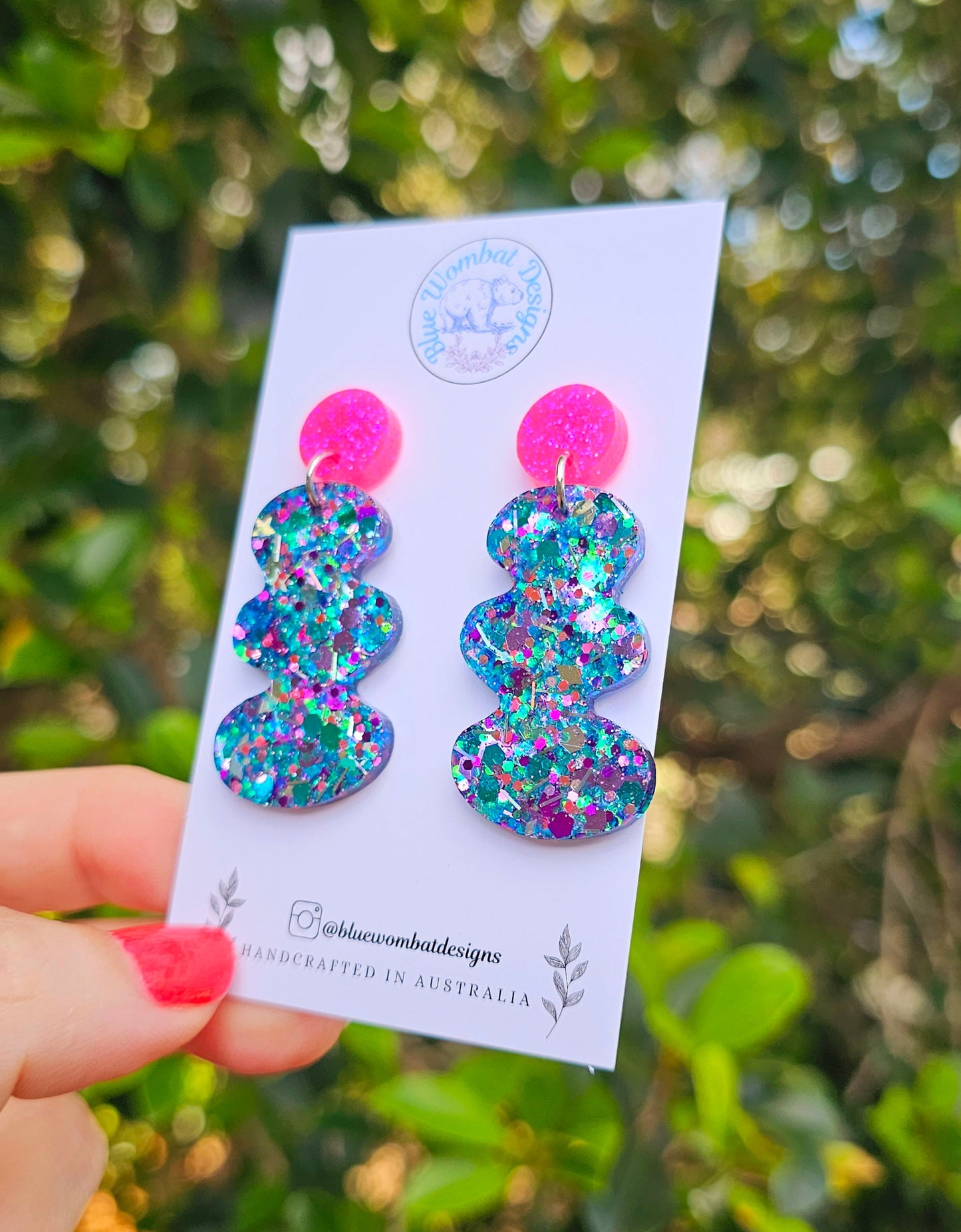 Colourful Glitter Squiggle Resin Statement Dangle Earrings