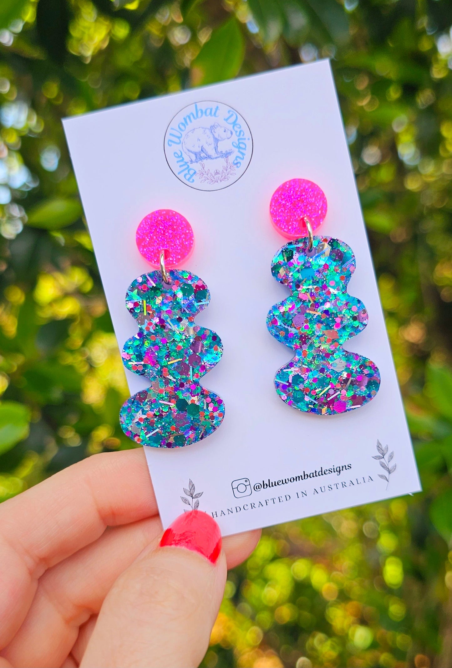 Colourful Glitter Squiggle Resin Statement Dangle Earrings