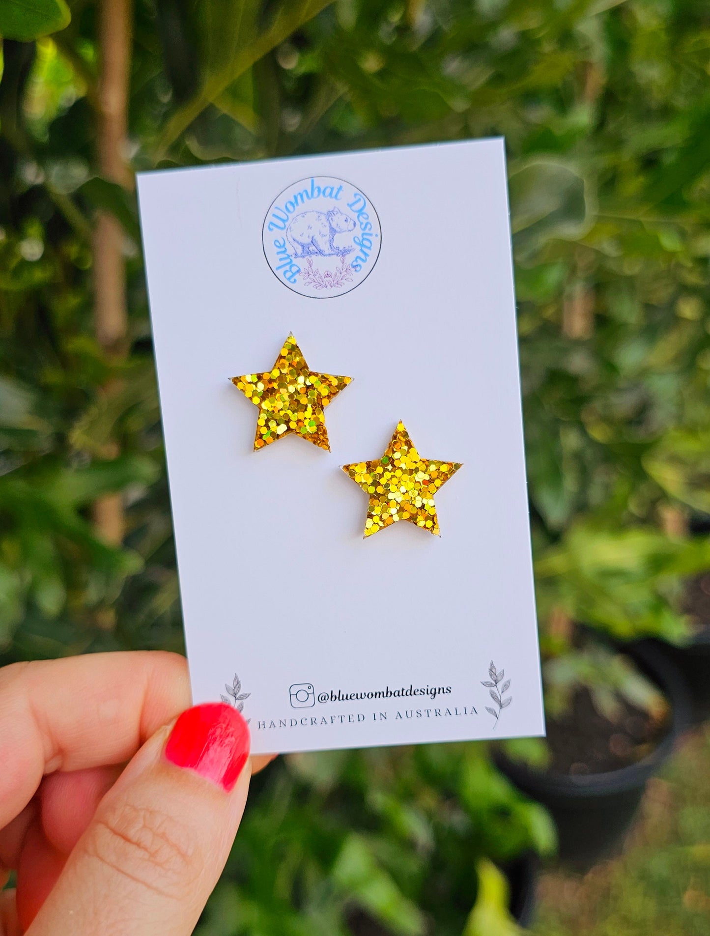 Gold Sparkle Star Glitter Resin Studs 20mm