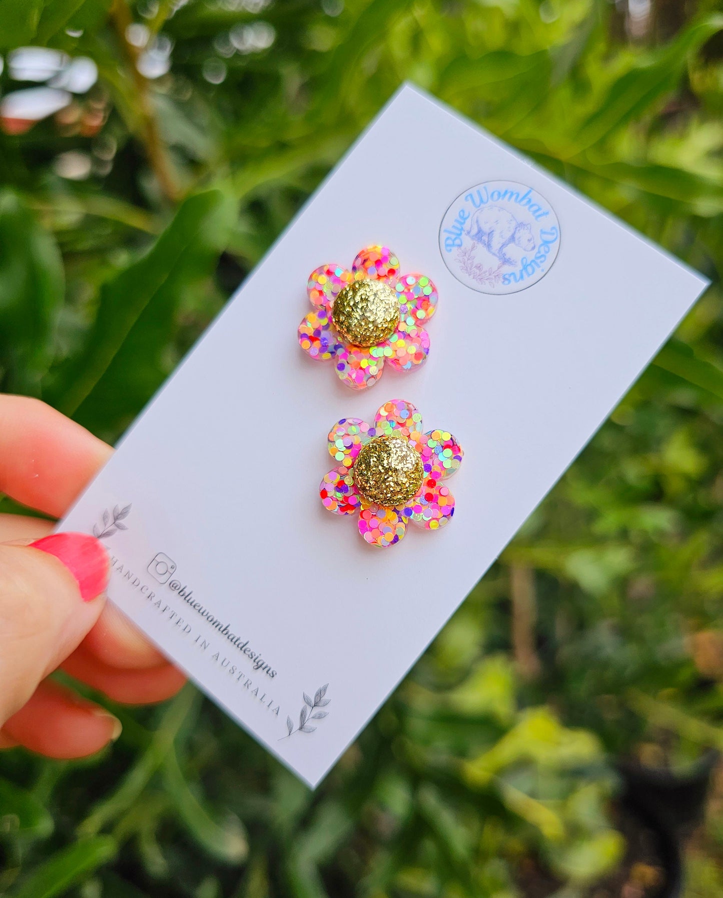 Colourful Glitter Flower Resin Stud Earrings 22mm