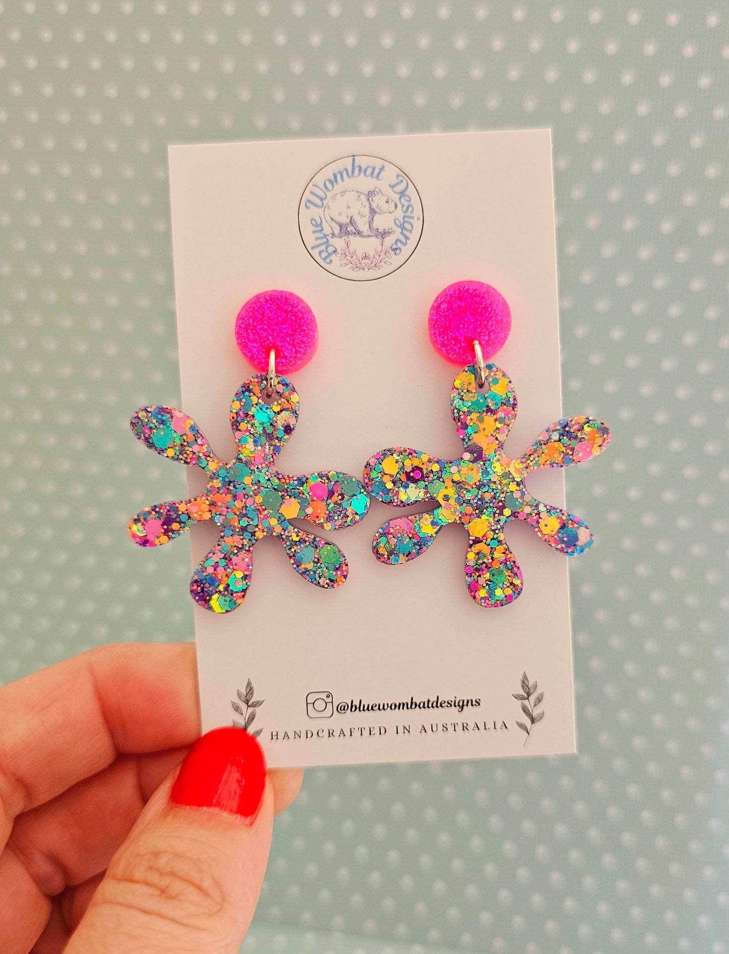 Colourful Splat Glitter Resin Dangle Statement Earrings