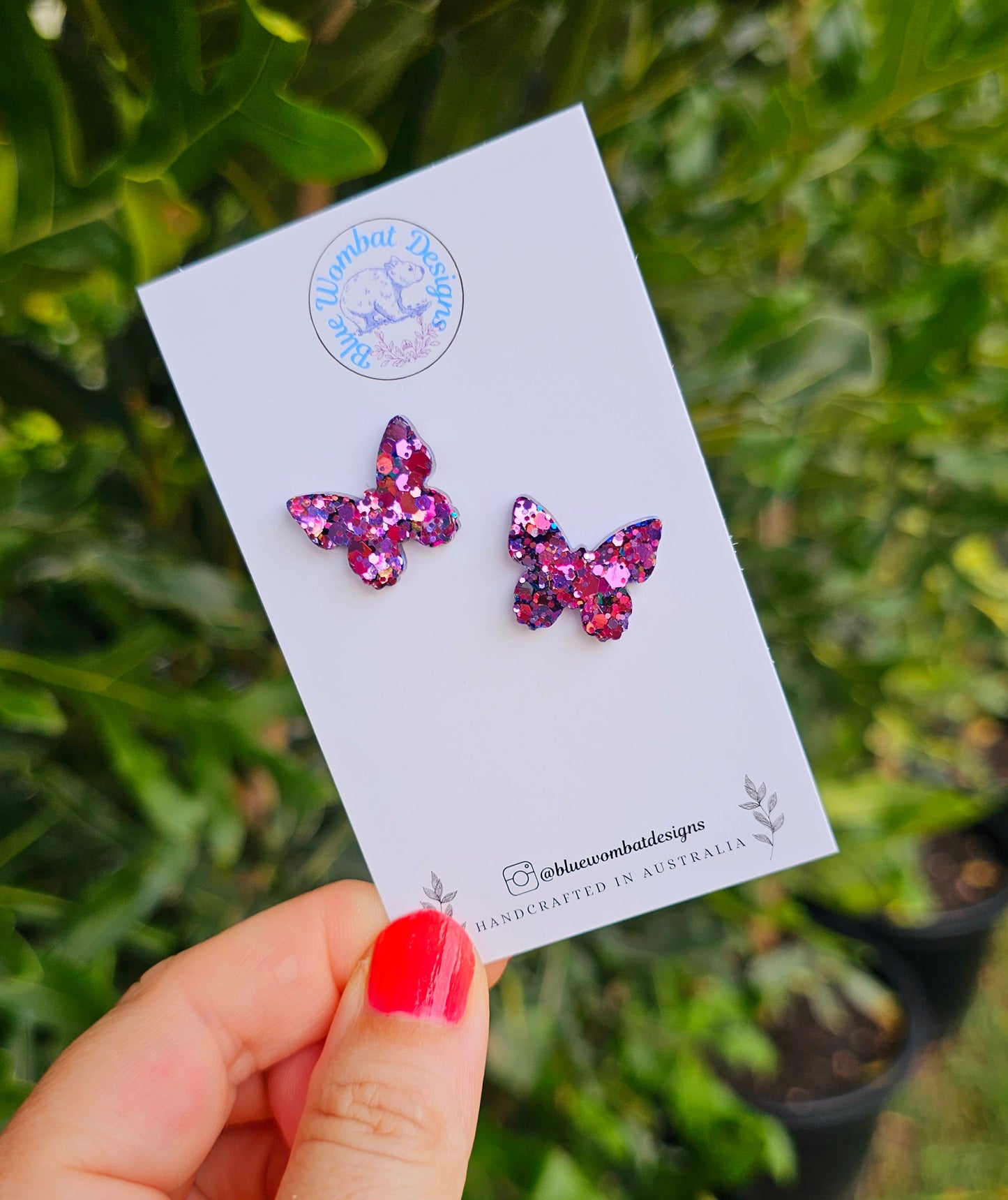 Butterfly Colour Change Glitter Resin Handmade Earring Small Studs