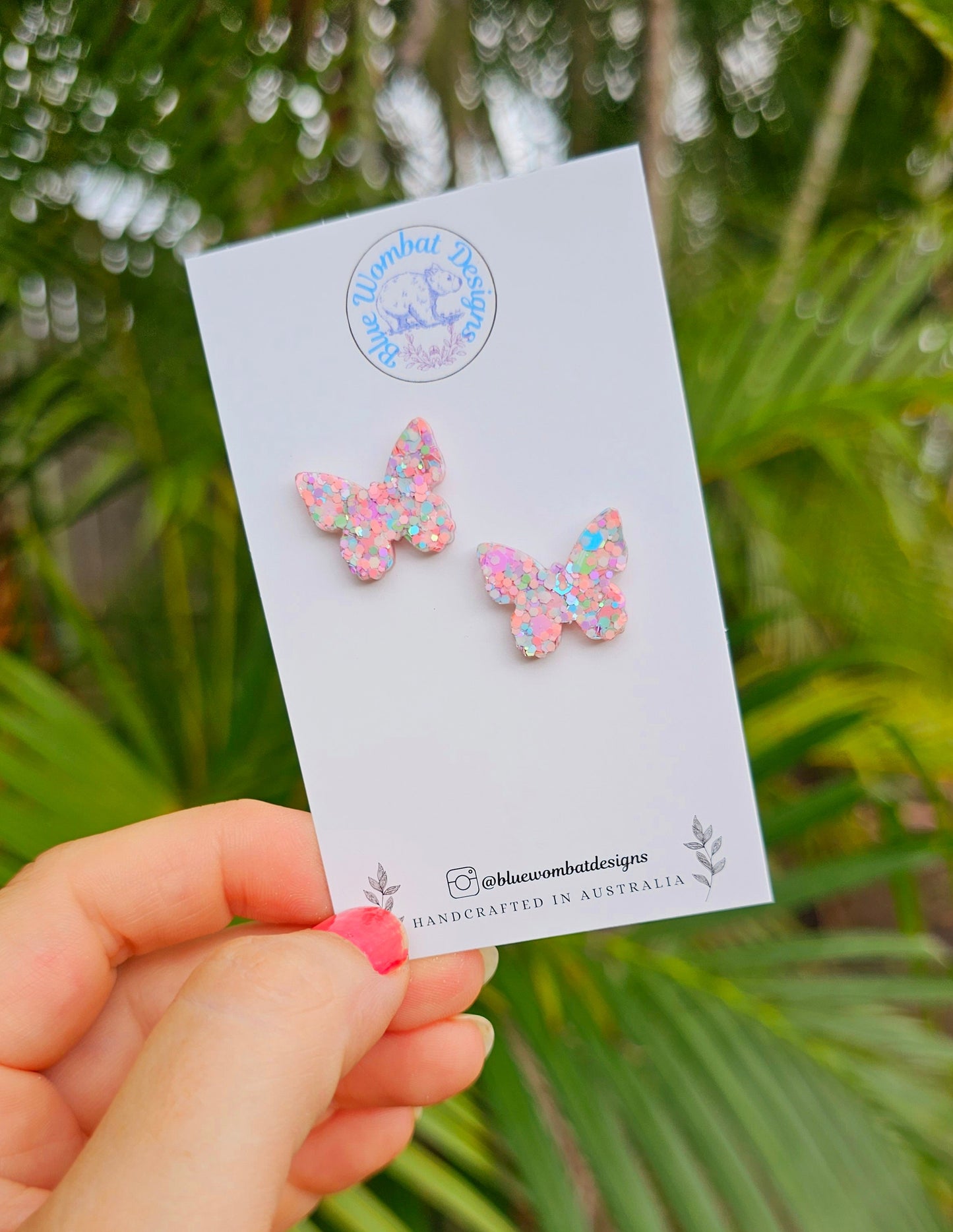 Colourful Pastel Butterfly Glitter Resin Handmade Earring small studs