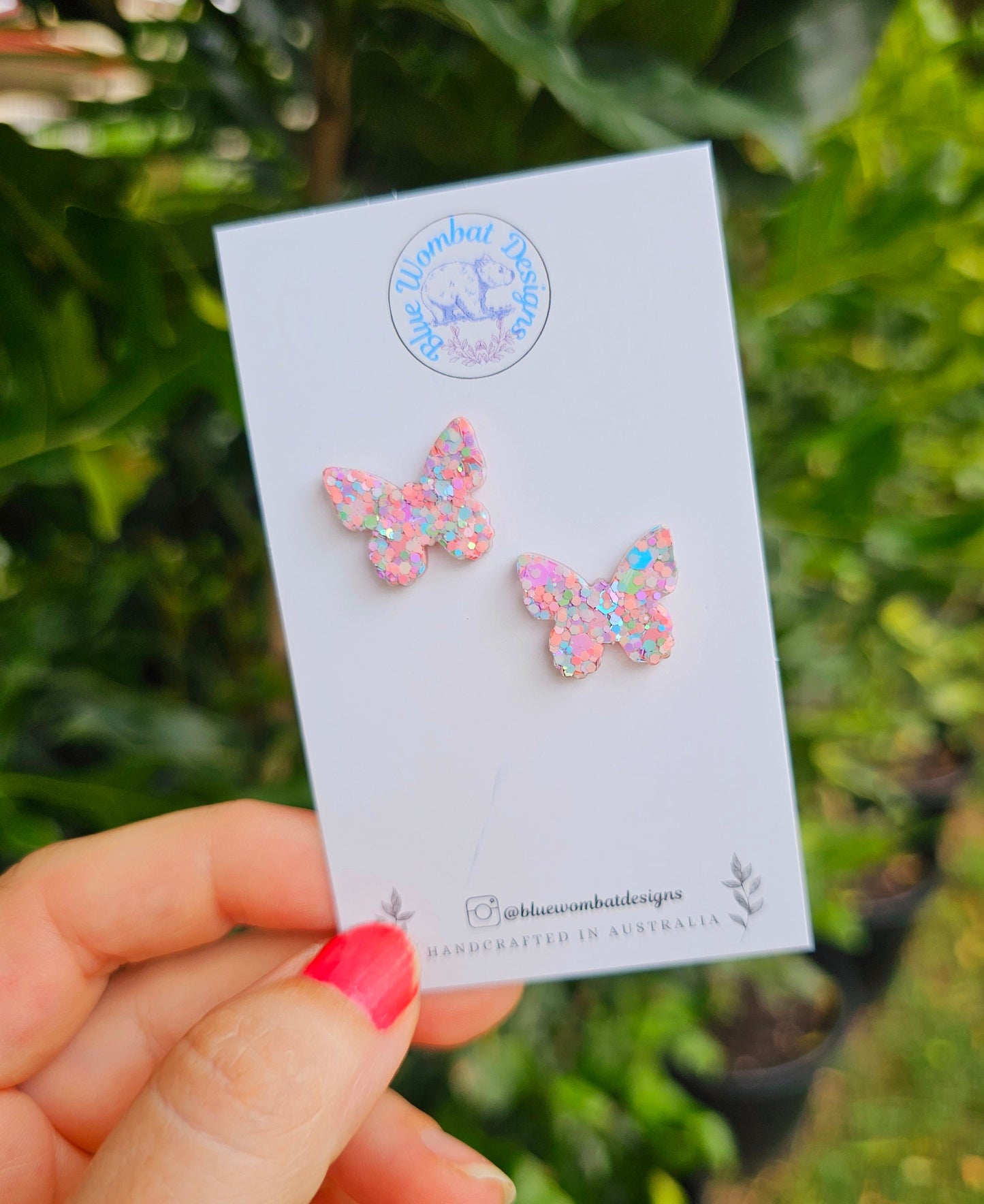 Colourful Pastel Butterfly Glitter Resin Handmade Earring small studs