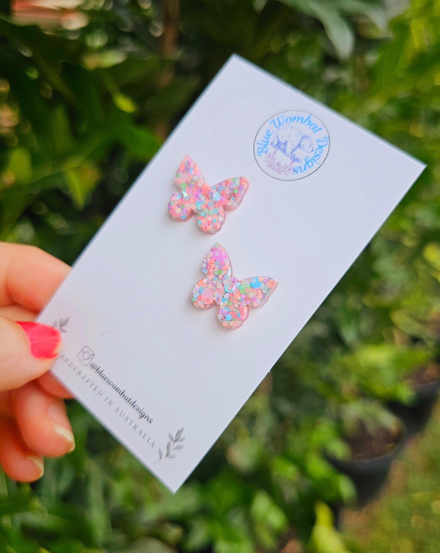 Colourful Pastel Butterfly Glitter Resin Handmade Earring small studs