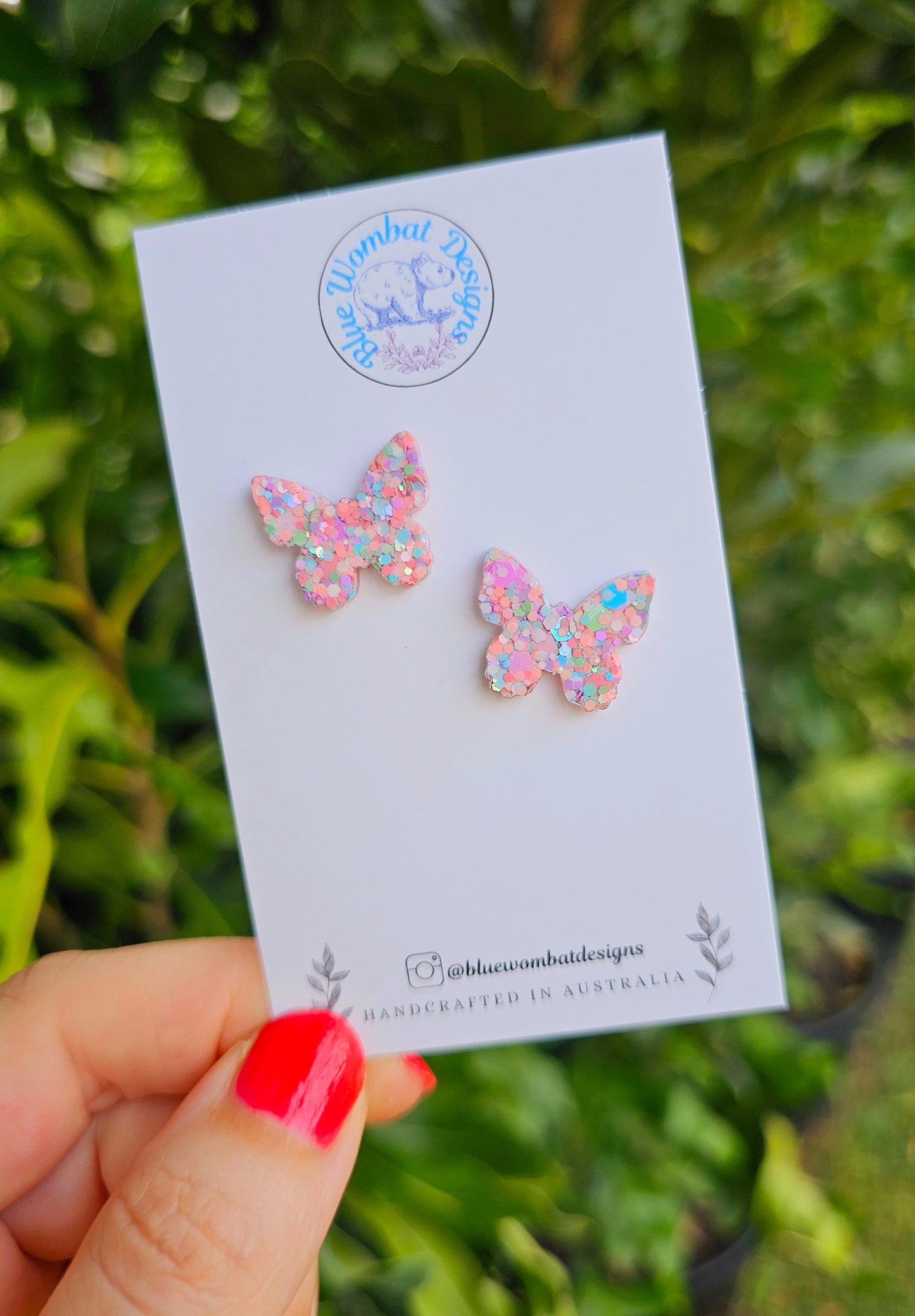 Colourful Pastel Butterfly Glitter Resin Handmade Earring small studs