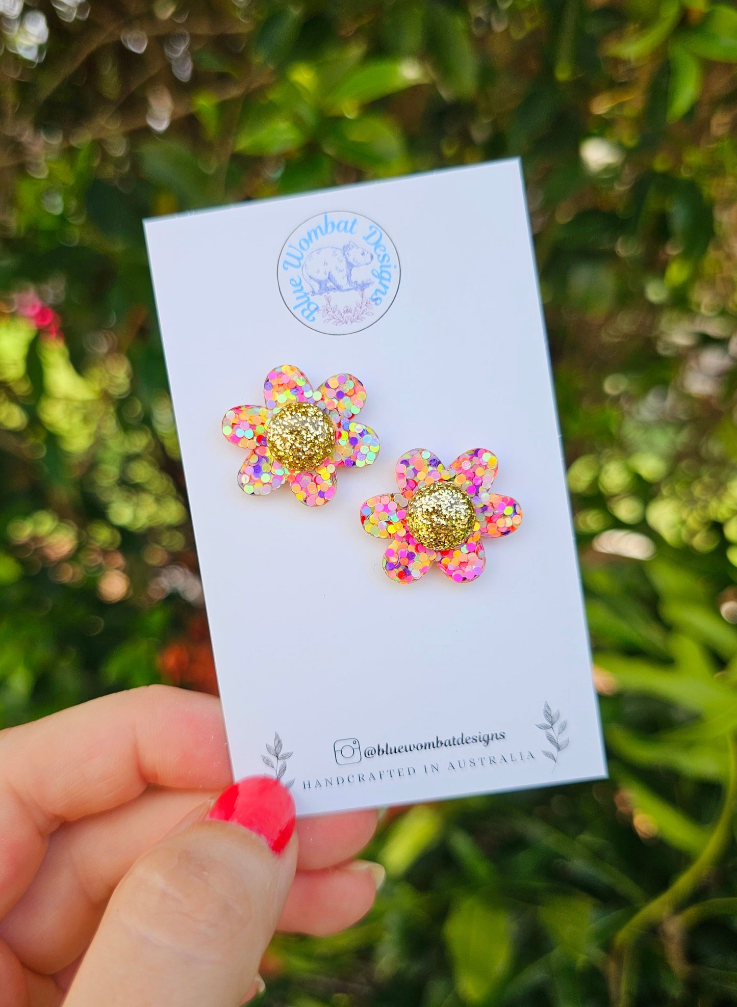 Colourful Handmade Resin Glitter Flower Stud Earrings