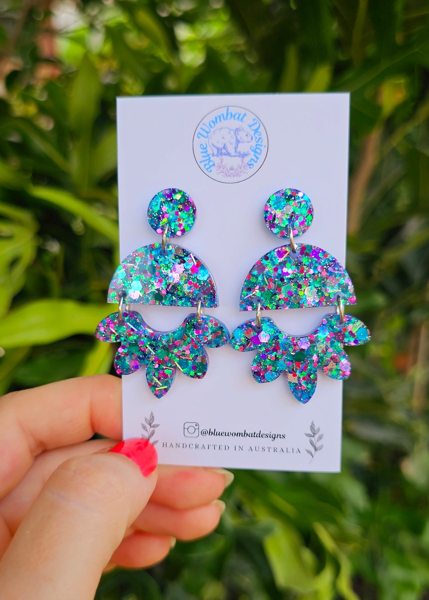 Sparkle Glitter Resin Dangle Handmade Statement Earrings