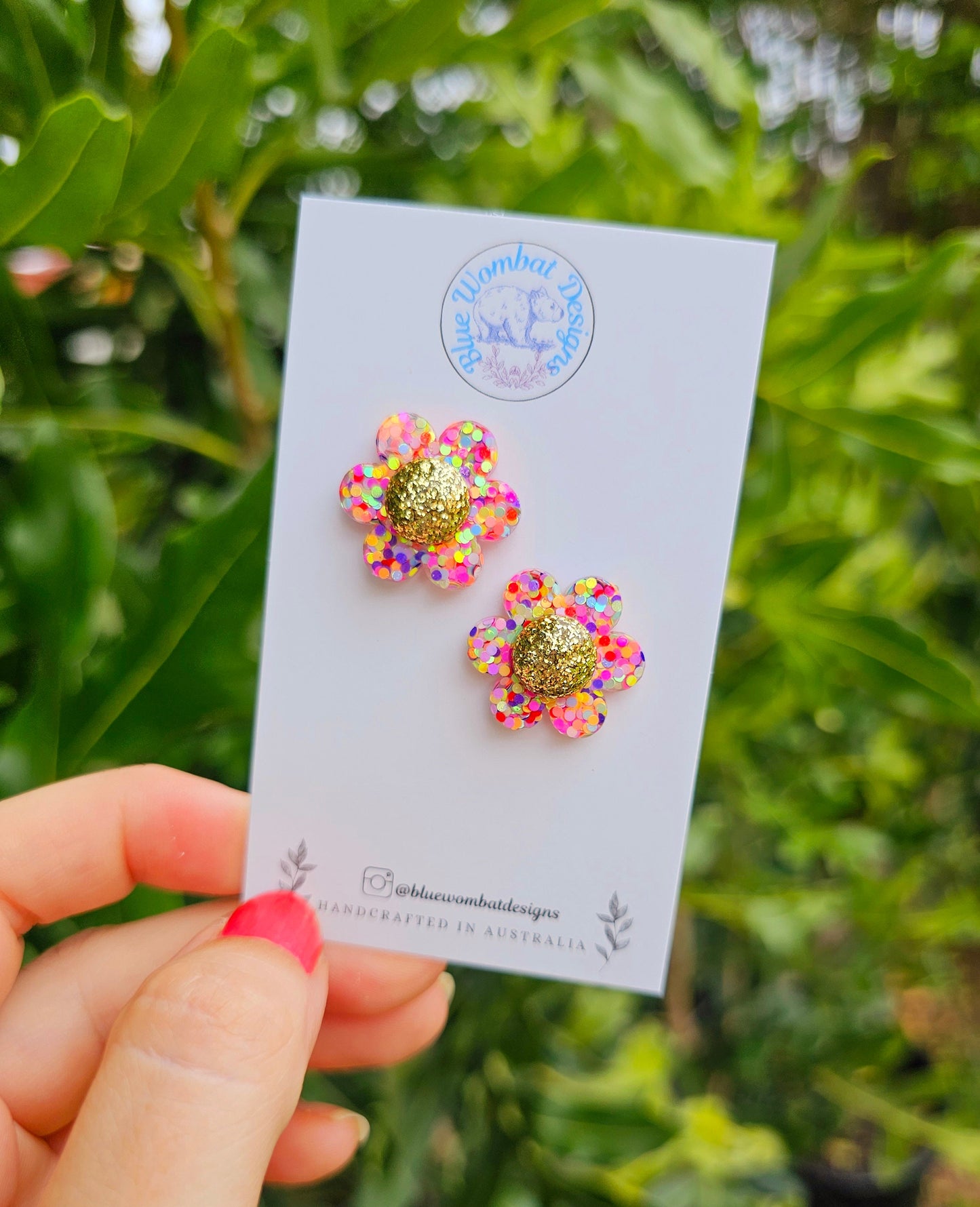 Colourful Glitter Flower Resin Stud Earrings 22mm