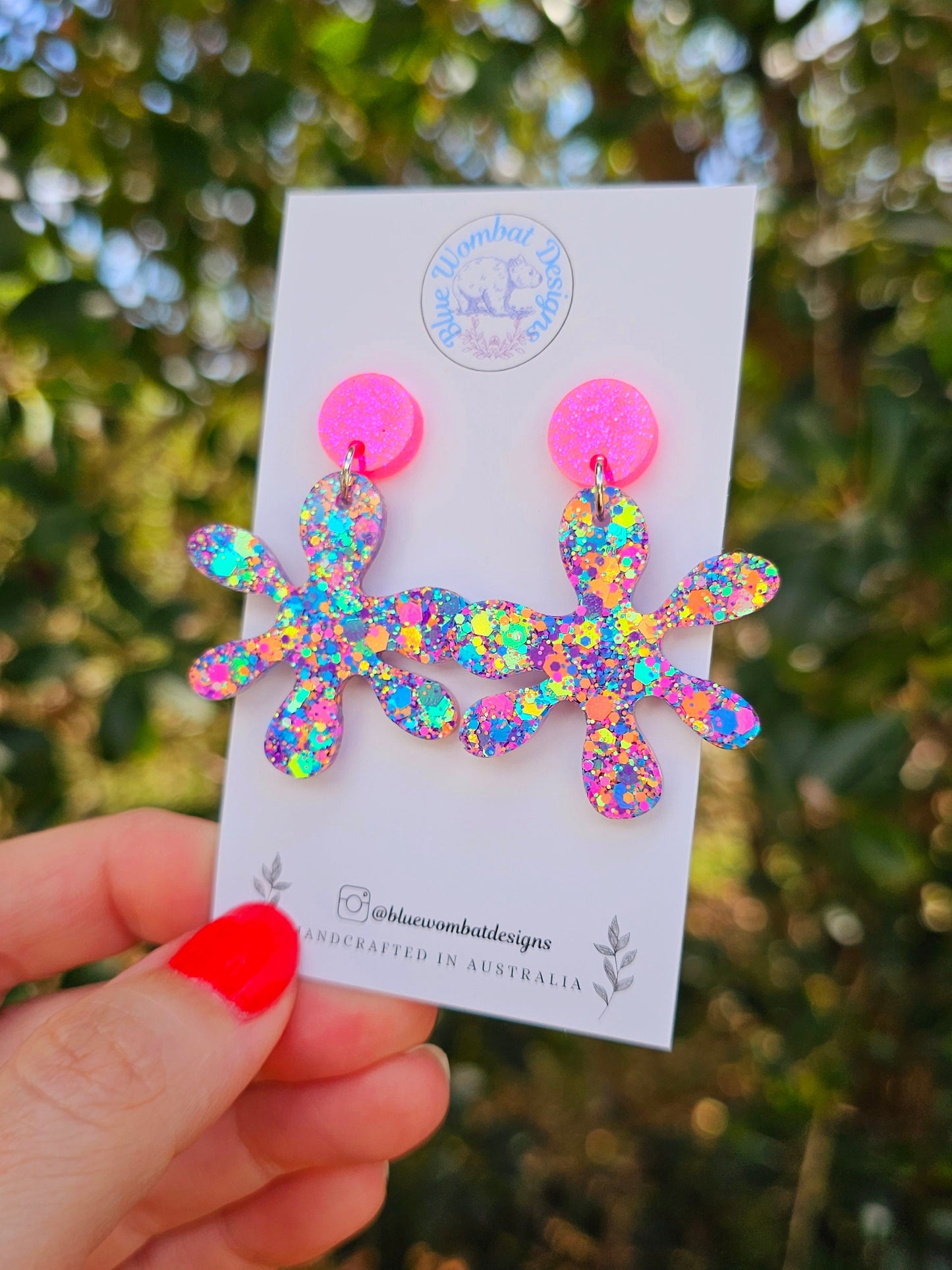 Colourful Splat Glitter Resin Dangle Statement Earrings