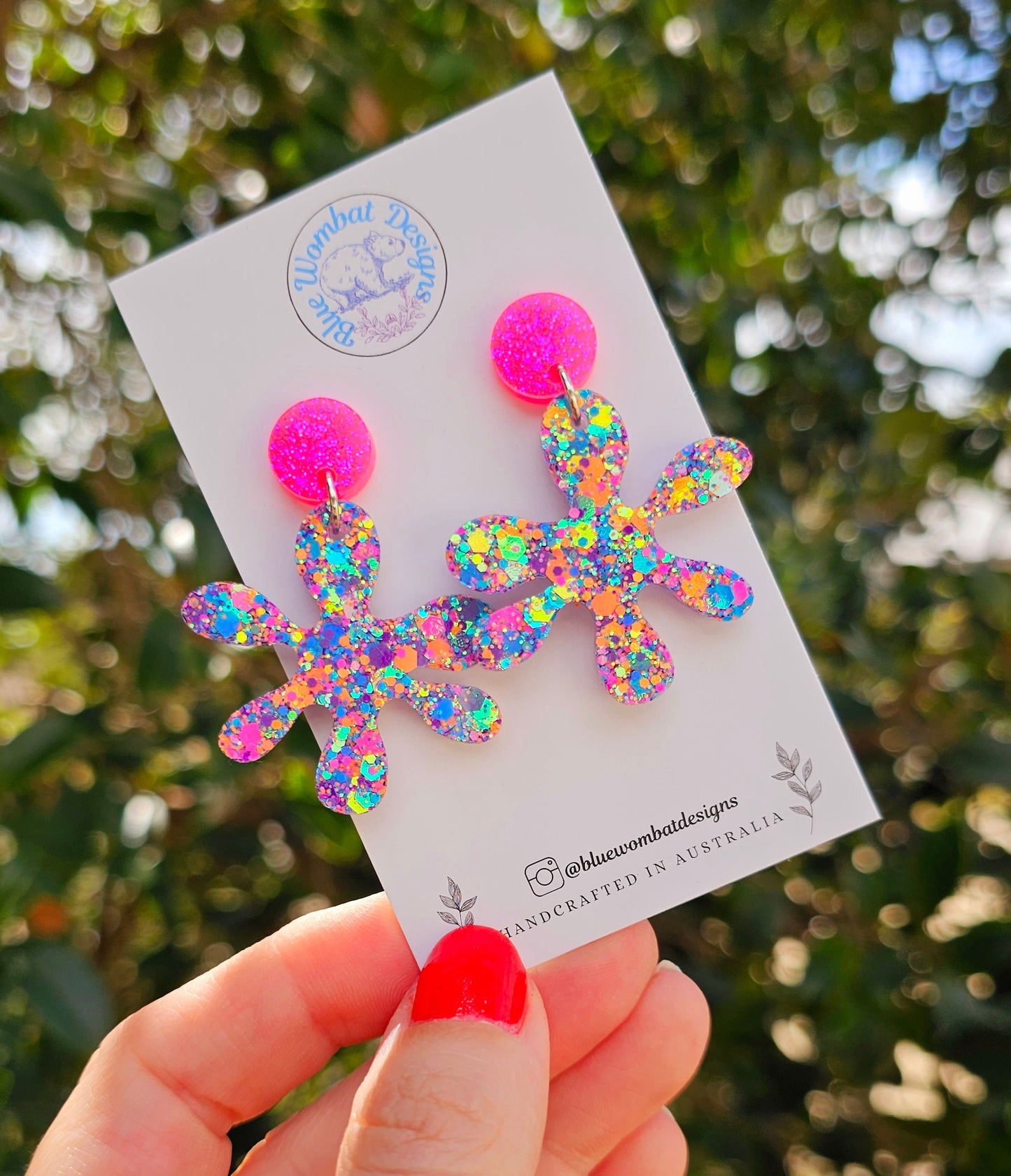 Colourful Splat Glitter Resin Dangle Statement Earrings