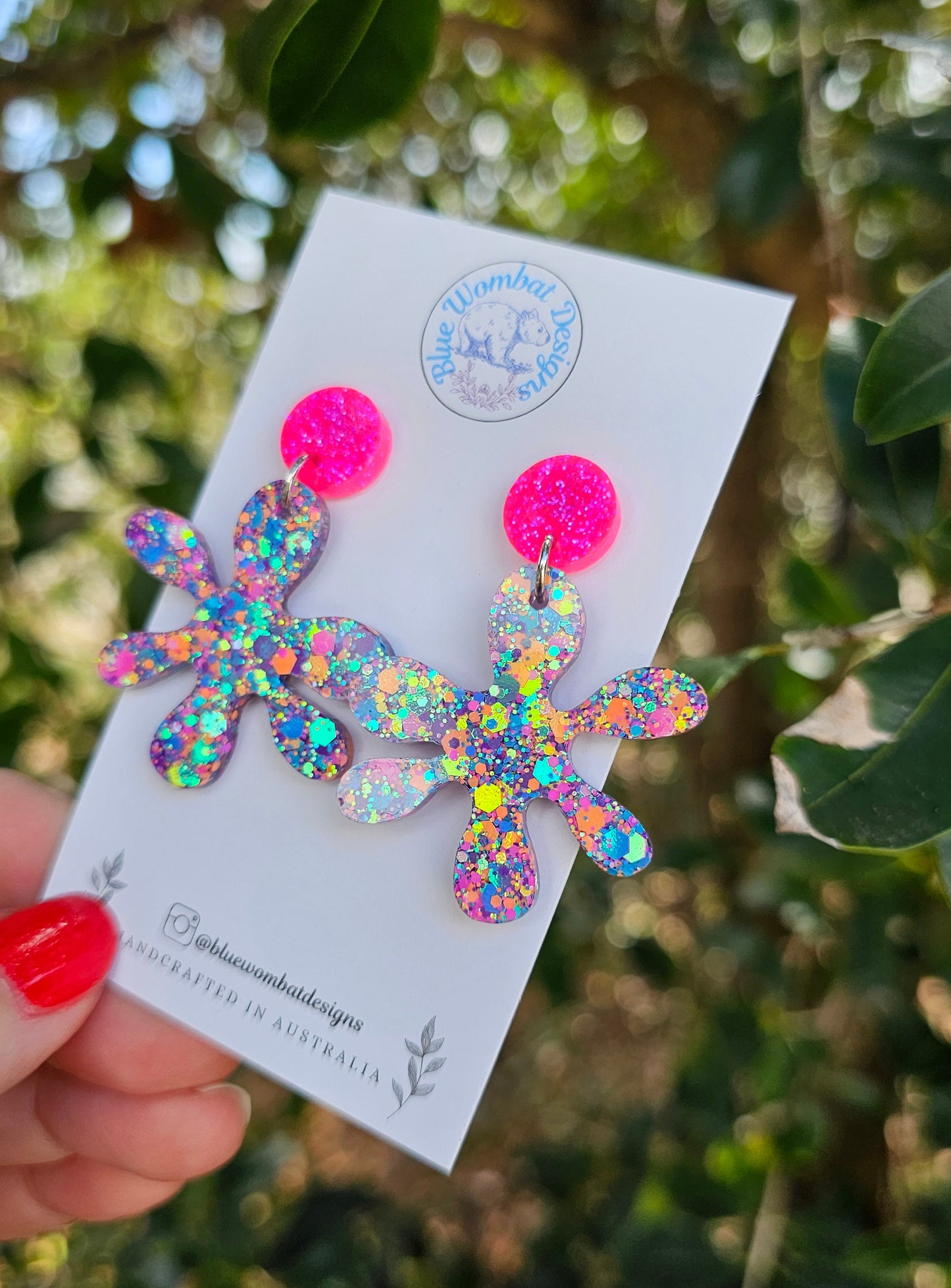 Colourful Splat Glitter Resin Dangle Statement Earrings