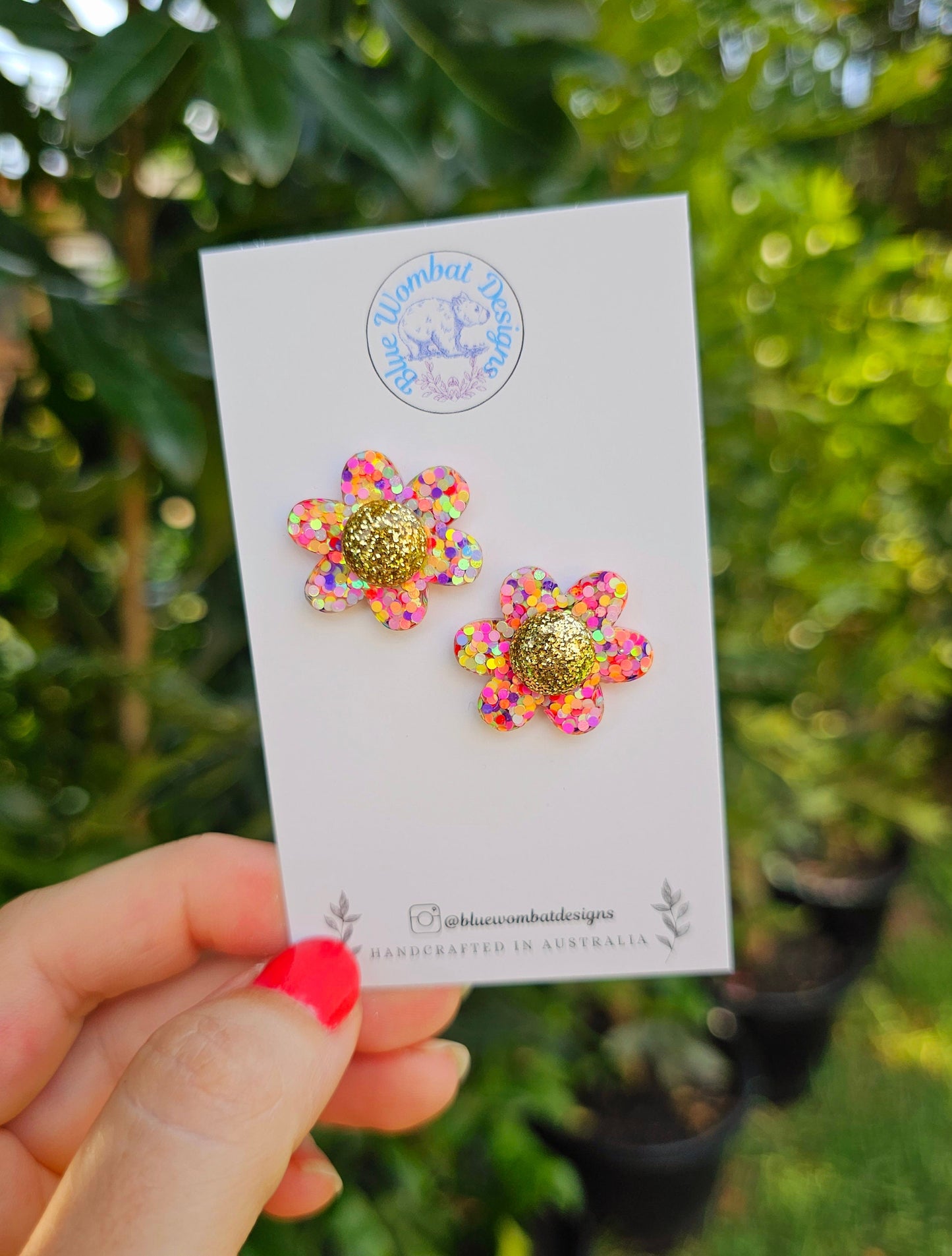 Colourful Handmade Resin Glitter Flower Stud Earrings