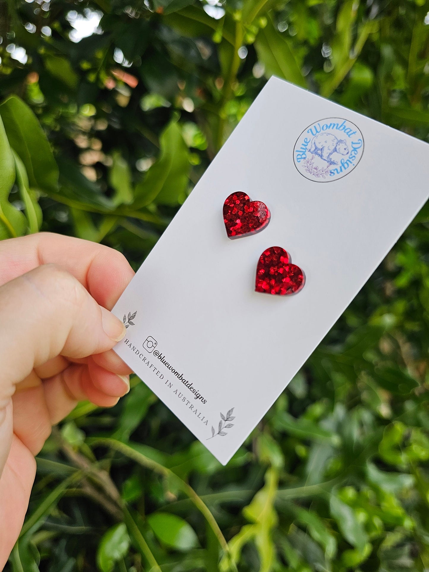 Red Glitter Love Heart Resin Small Stud Earrings