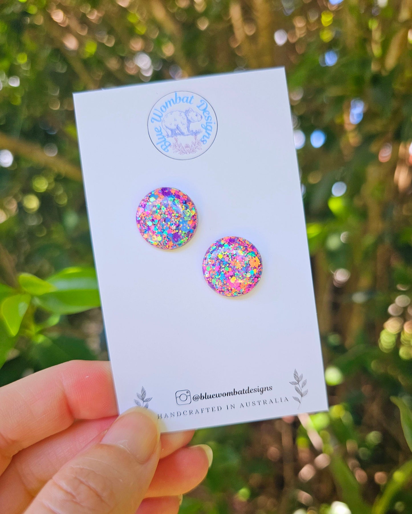 Colourful Glitter Resin Domed Studs 16mm