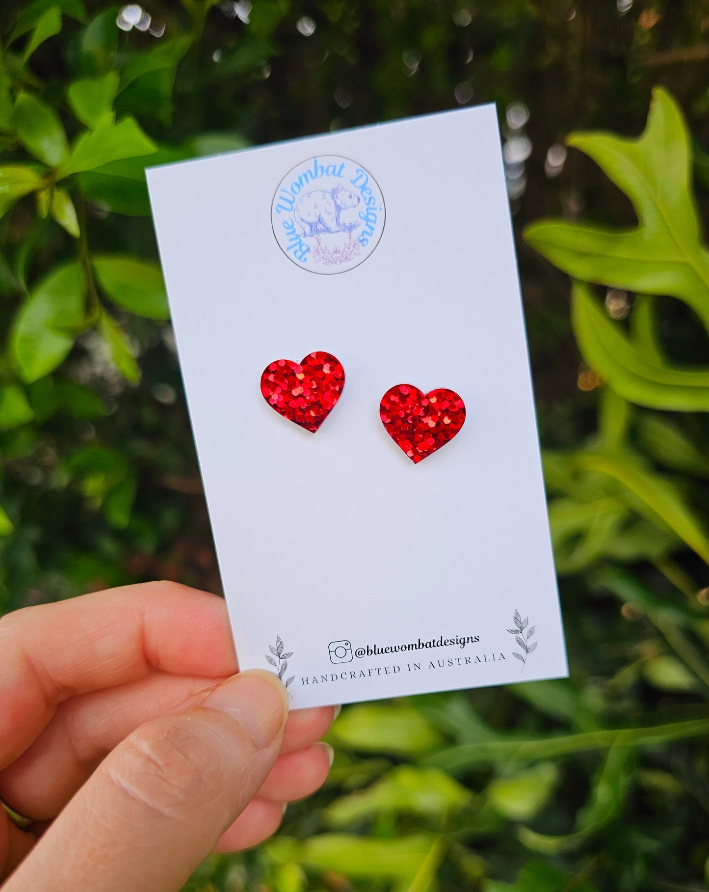 Red Glitter Love Heart Resin Small Stud Earrings