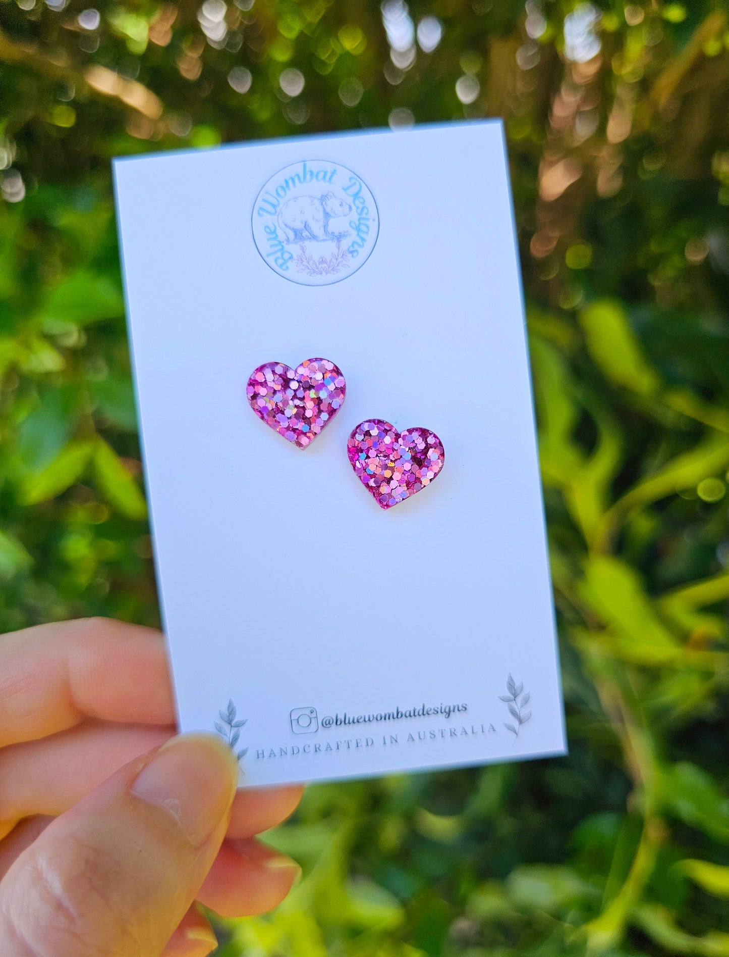 Glitter Love Heart Resin Small Stud Earrings