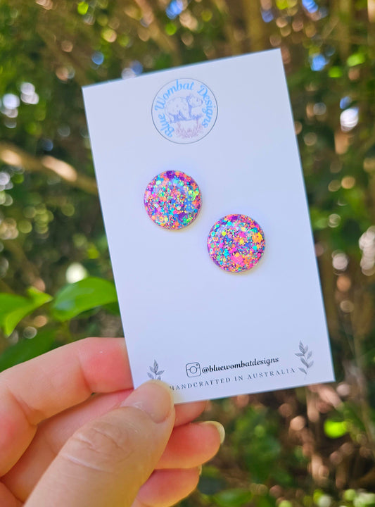 Colourful Glitter Resin Domed Studs 16mm