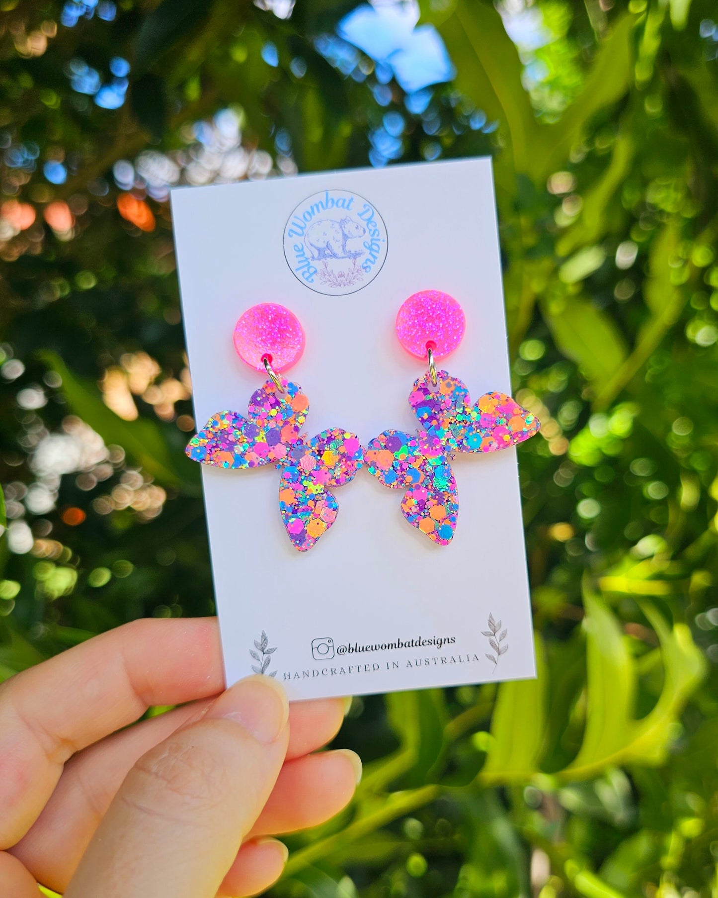 Butterfly Glitter Resin Statement Dangle Hoop Earrings