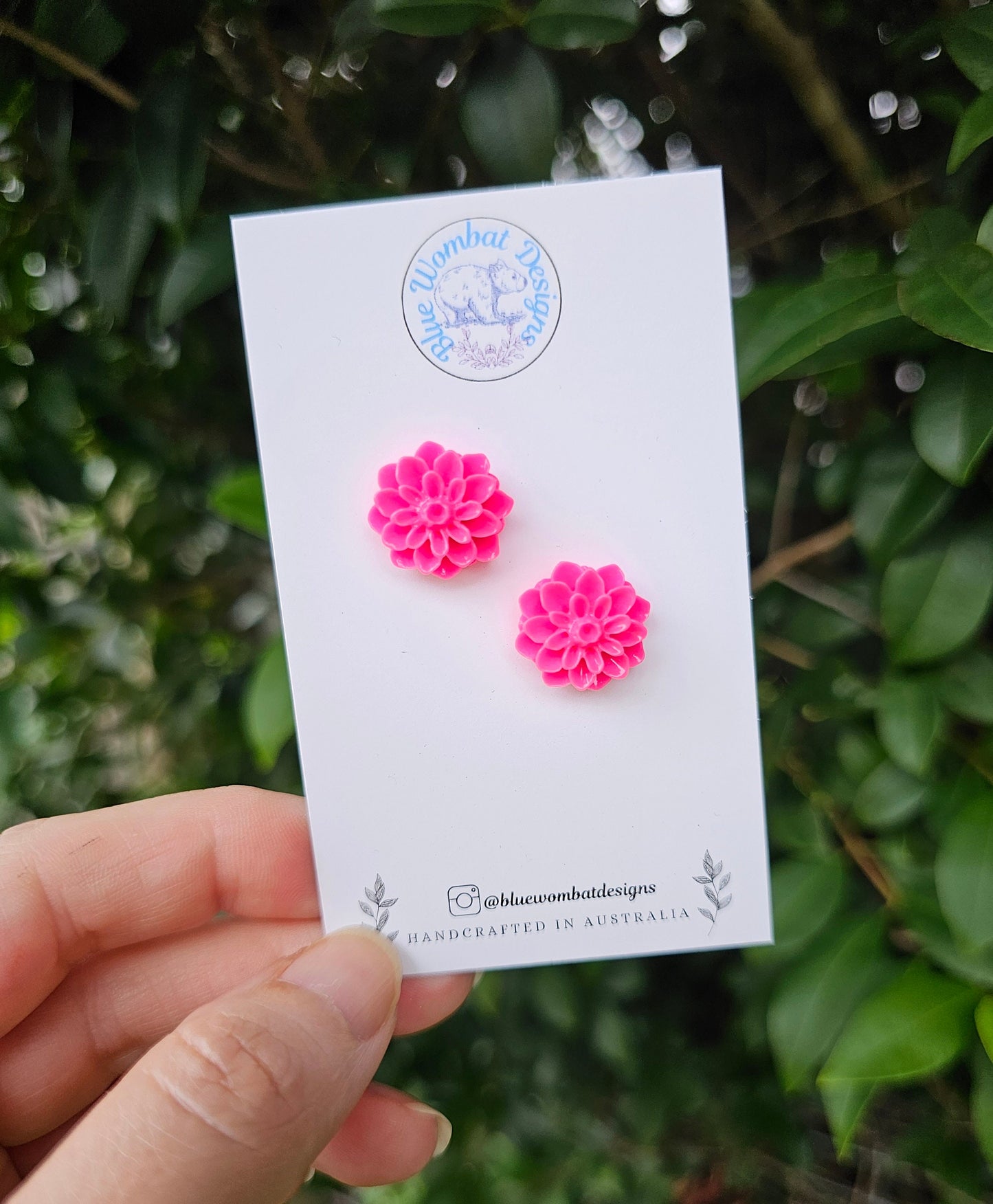 Pink Dahlia Flower Resin Studs 16mm