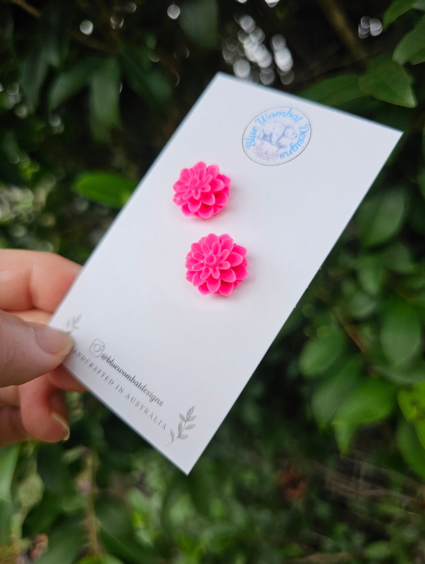 Pink Dahlia Flower Resin Studs 16mm