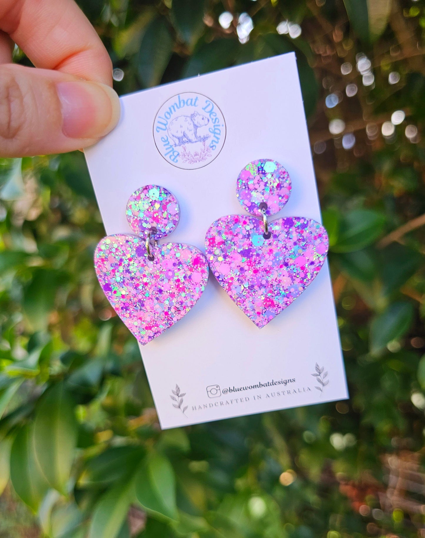 Colourful Love Heart Glitter Resin Dangle Statement Earrings