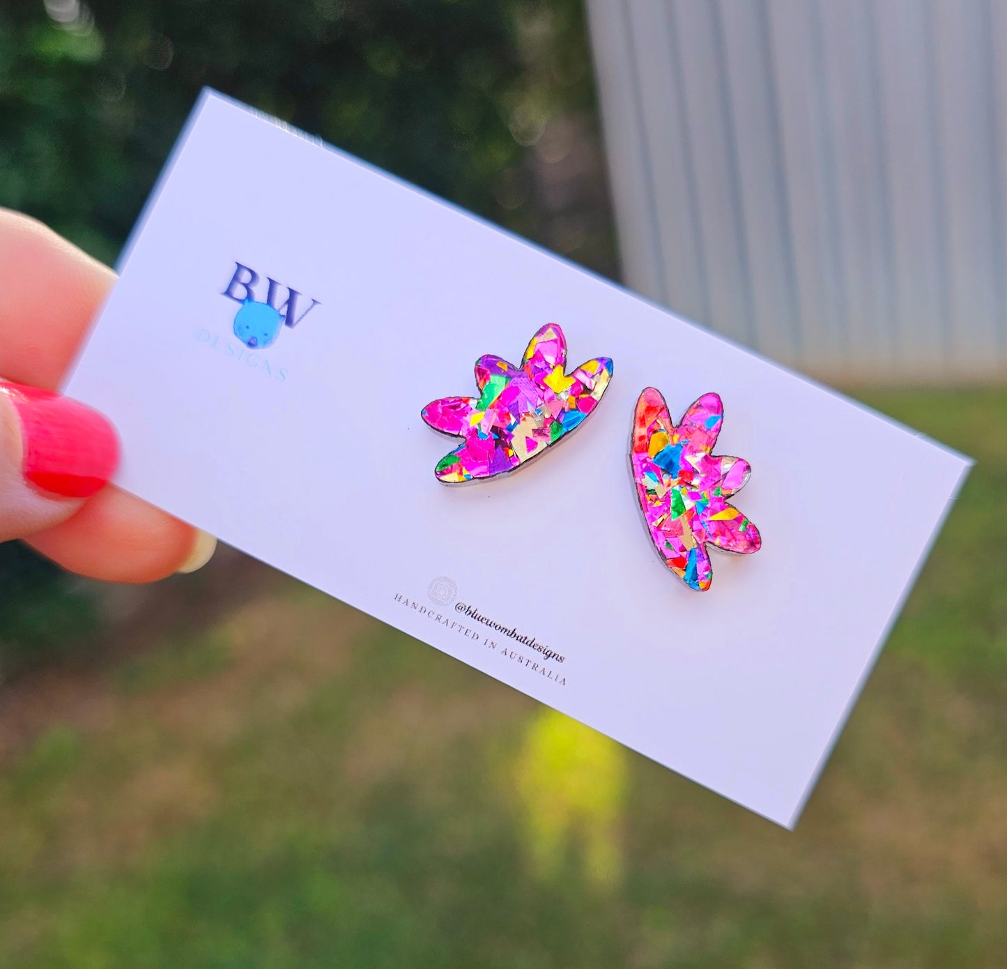 Rainbow Glitter Acrylic Statement Earring Studs