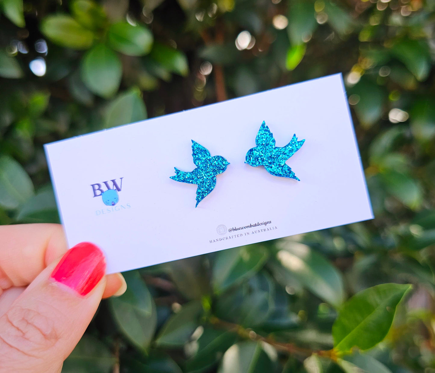 Blue Bird Glitter Resin Stud Earrings