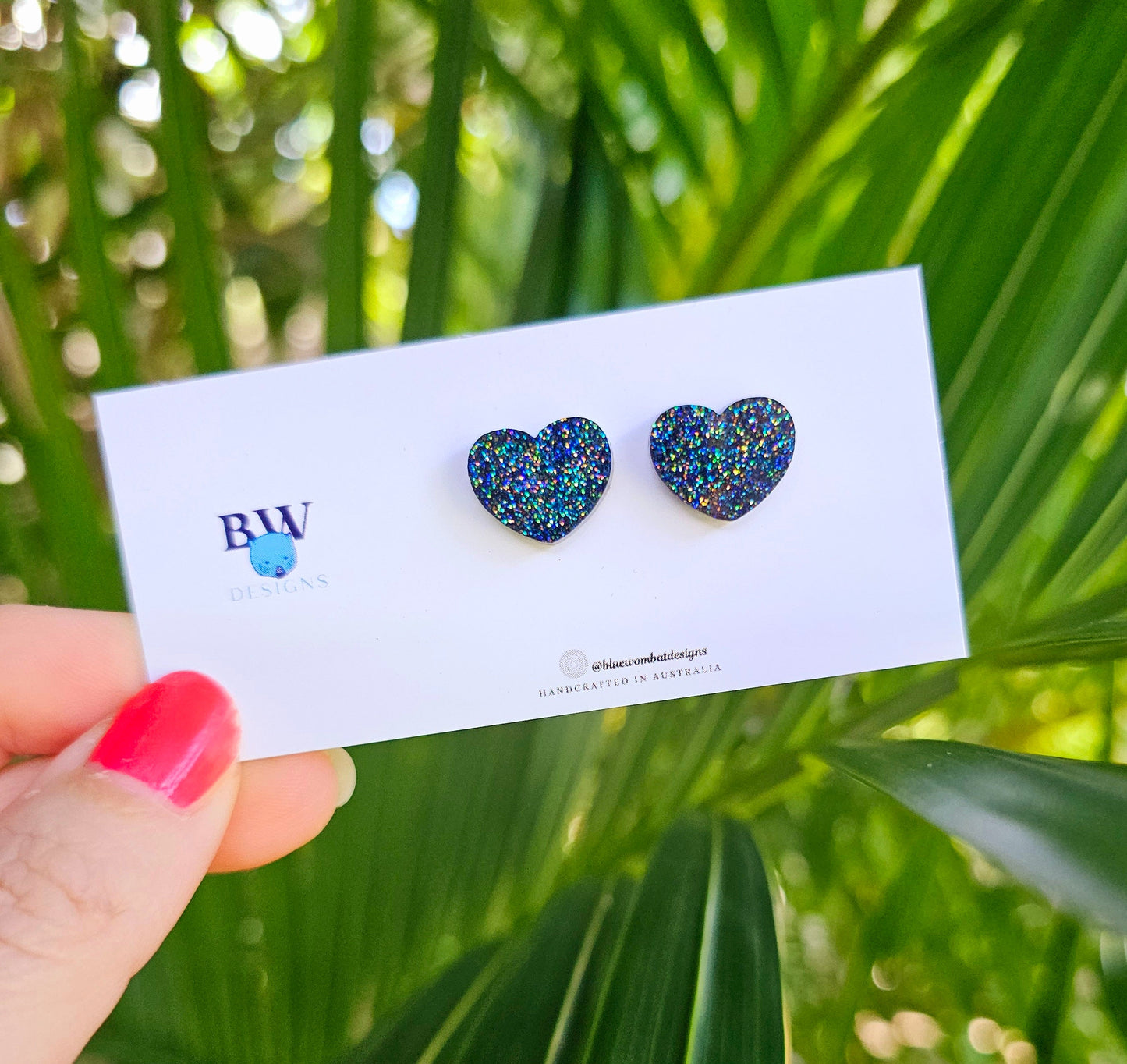 Midnight Glitter Love Heart Resin Small Stud Earrings