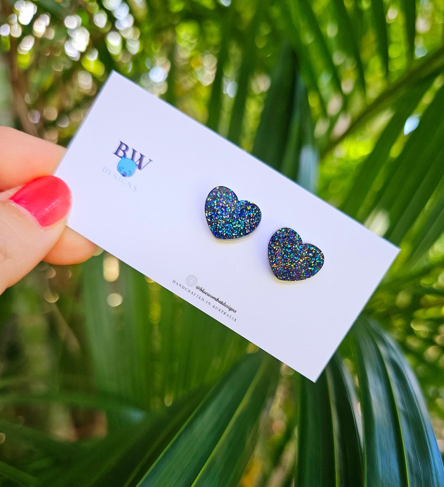 Midnight Glitter Love Heart Resin Small Stud Earrings