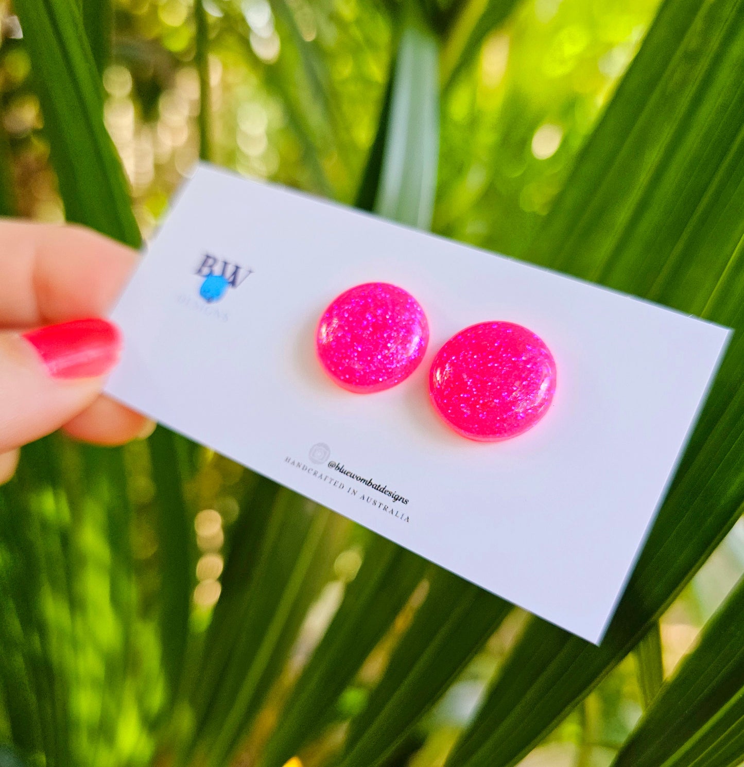 Hot Pink Glitter Resin Domed Studs 16mm