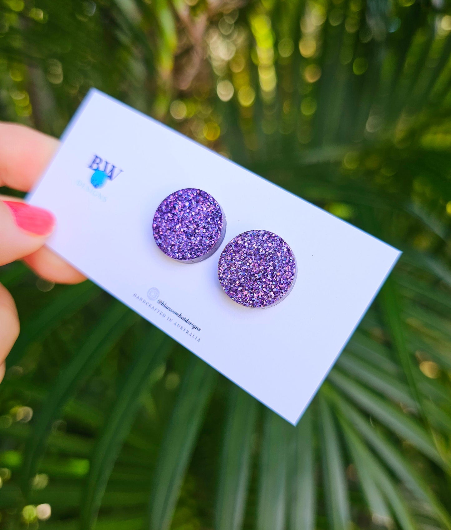 Purple Glitter Resin Studs 17mm