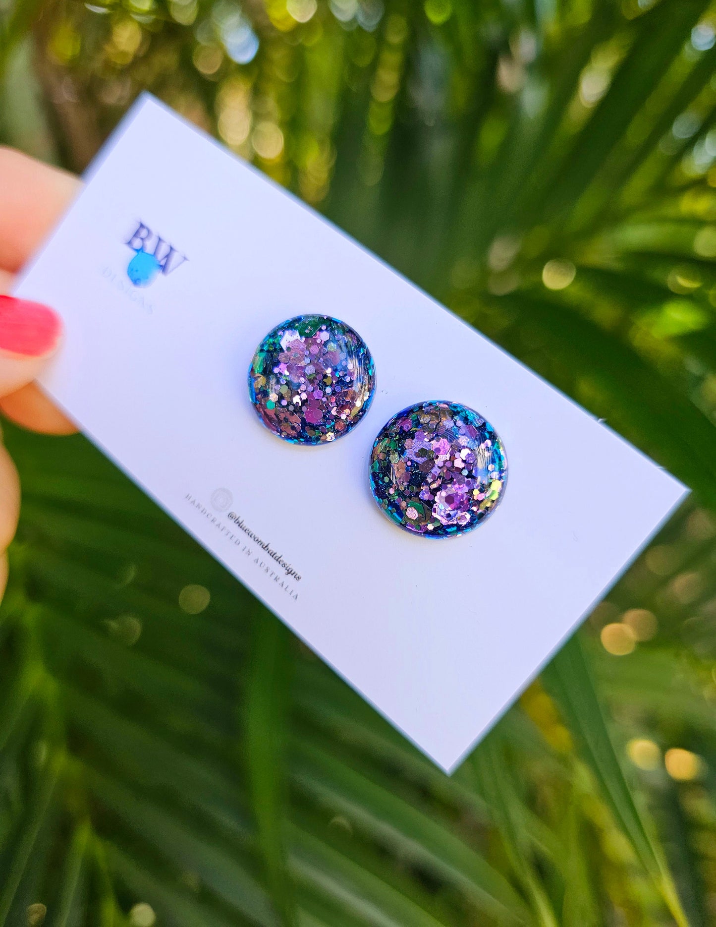 Iridescent Chameleon Glitter Resin Domed Studs 16mm