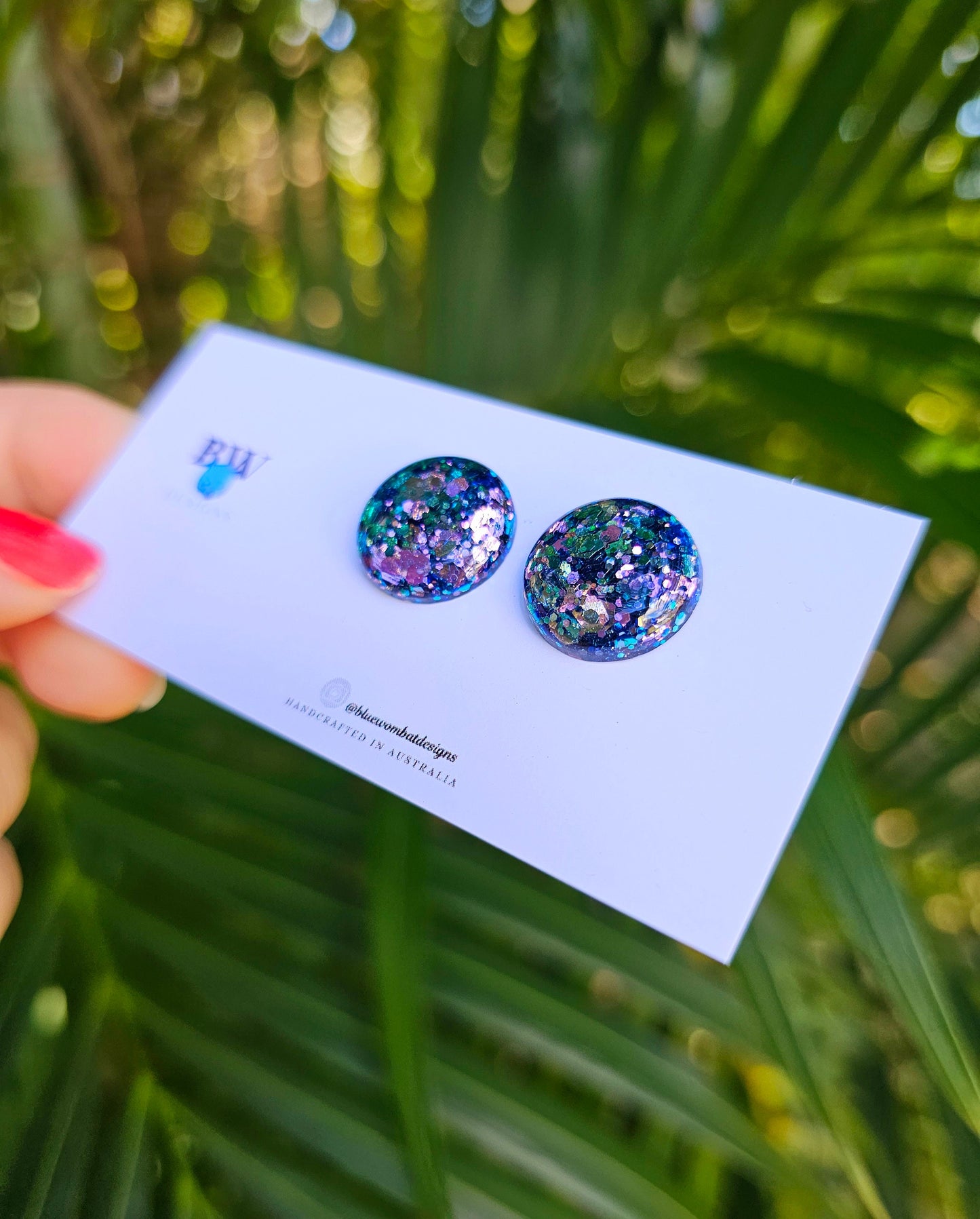 Iridescent Chameleon Glitter Resin Domed Studs 16mm