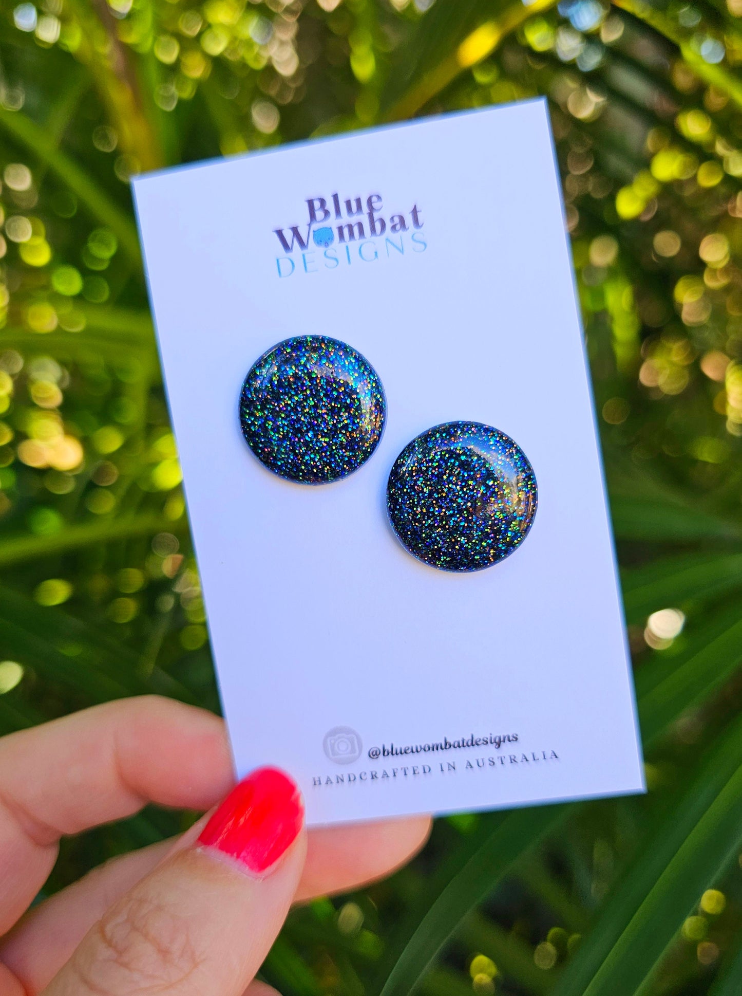 Midnight Dark Glitter Sparkle Resin Domed Studs 20mm