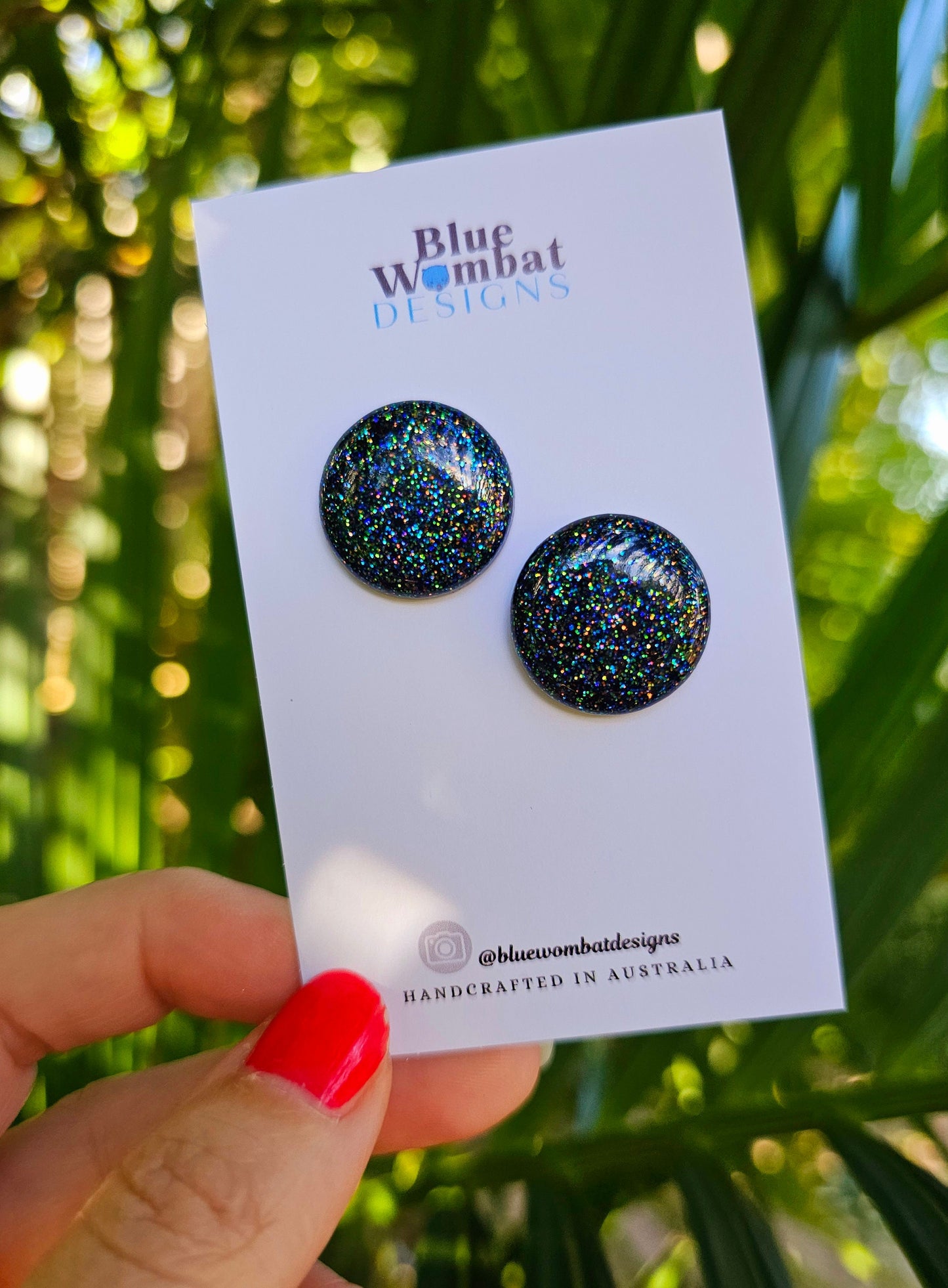 Midnight Dark Glitter Sparkle Resin Domed Studs 20mm