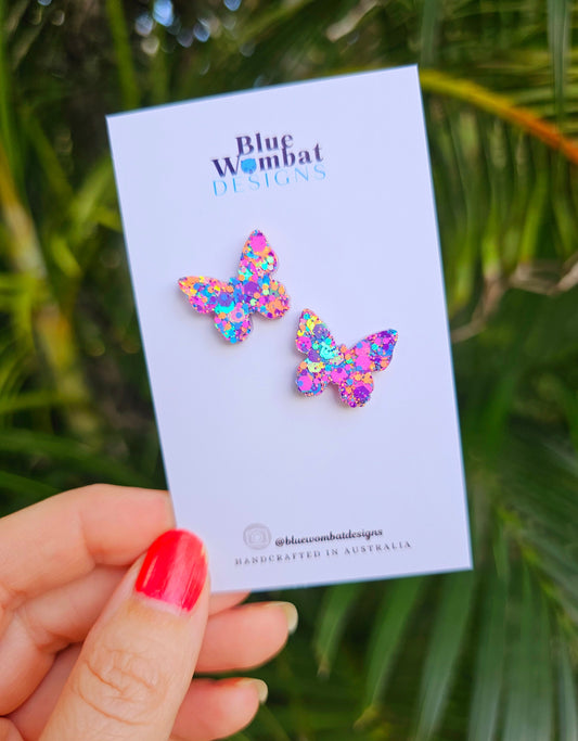 Butterfly Glitter Resin Handmade Earring small studs