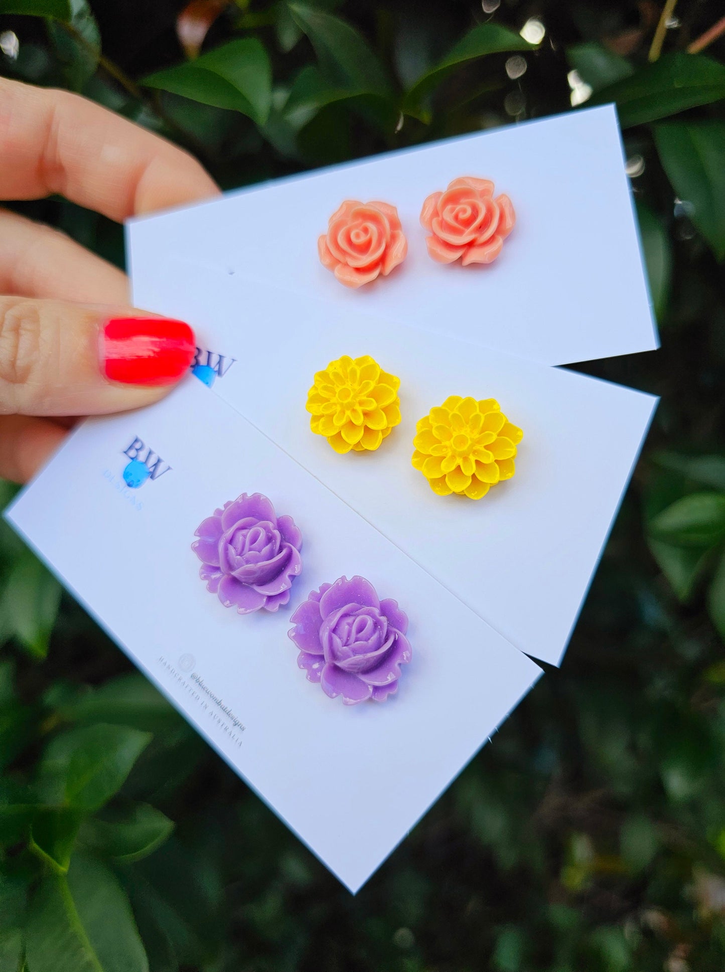 Resin Flower Studs, Pop of Colour Everyday Wear Fun Fashion Earring Studs 14mm-20mm